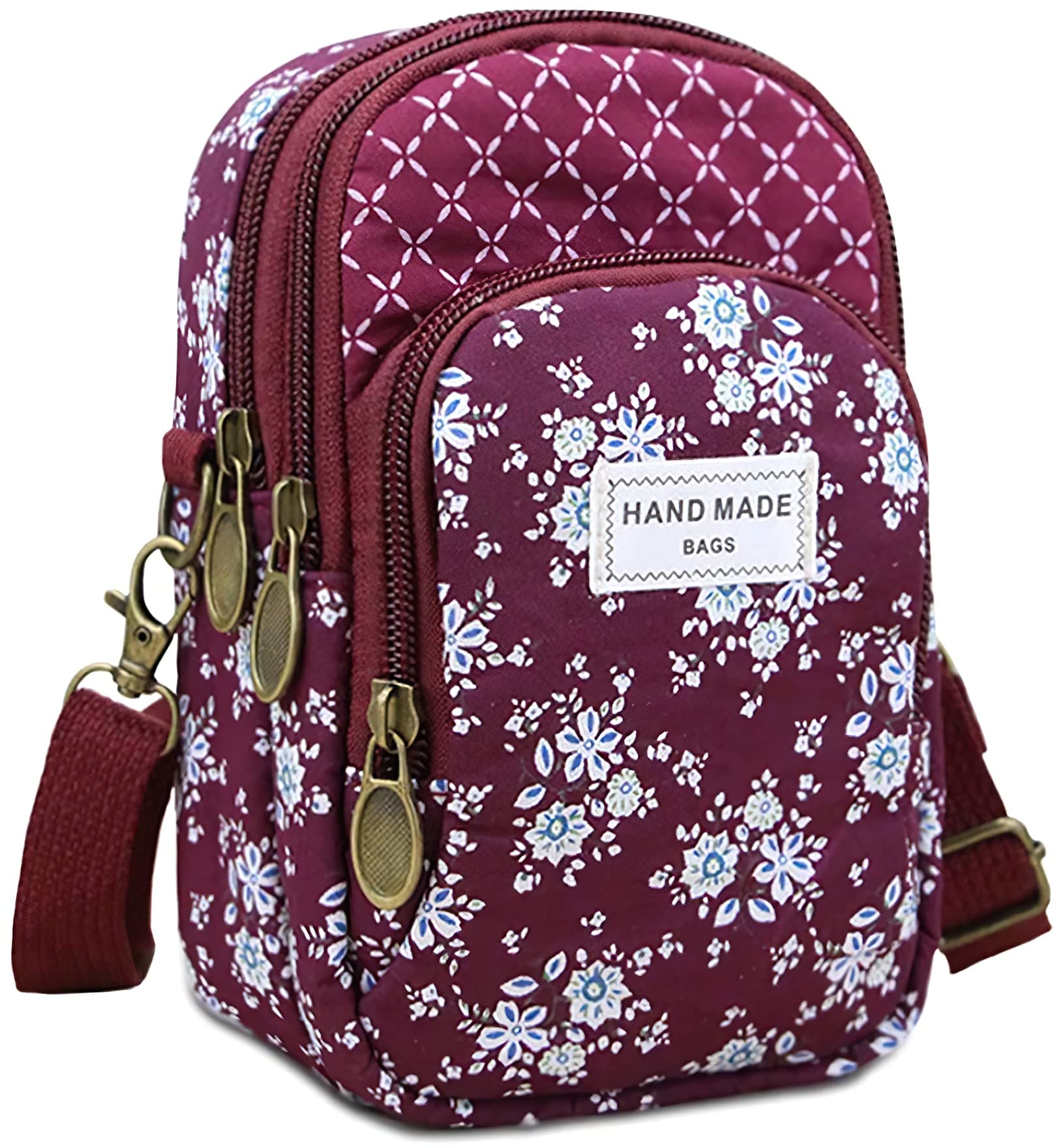 LassZoneCanvas Small Crossbody Bags for Women Girls Floral Pattern Handbags Mobile Phone Purse Wallet Multi Pocket Shoulder Bag Zipper Coin Pouch