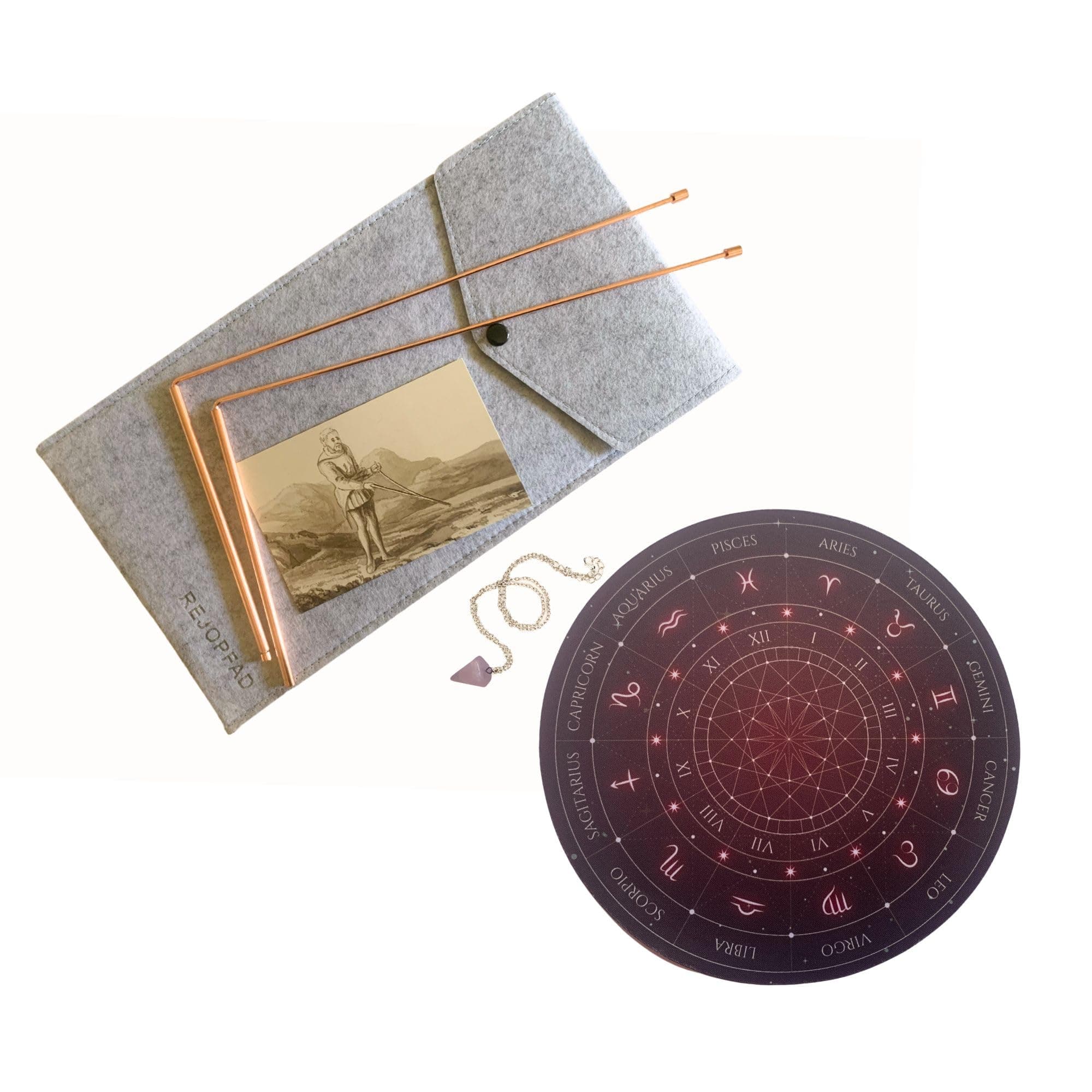 rejopfad Dowsing Rods Kit 99.9% Copper Rods - 2Pcs Dowsing Rods, Dowsing Pendulum, Divination Mat with Bag, Water Witching Spirit Divining Ghost Hunting Answering Questions