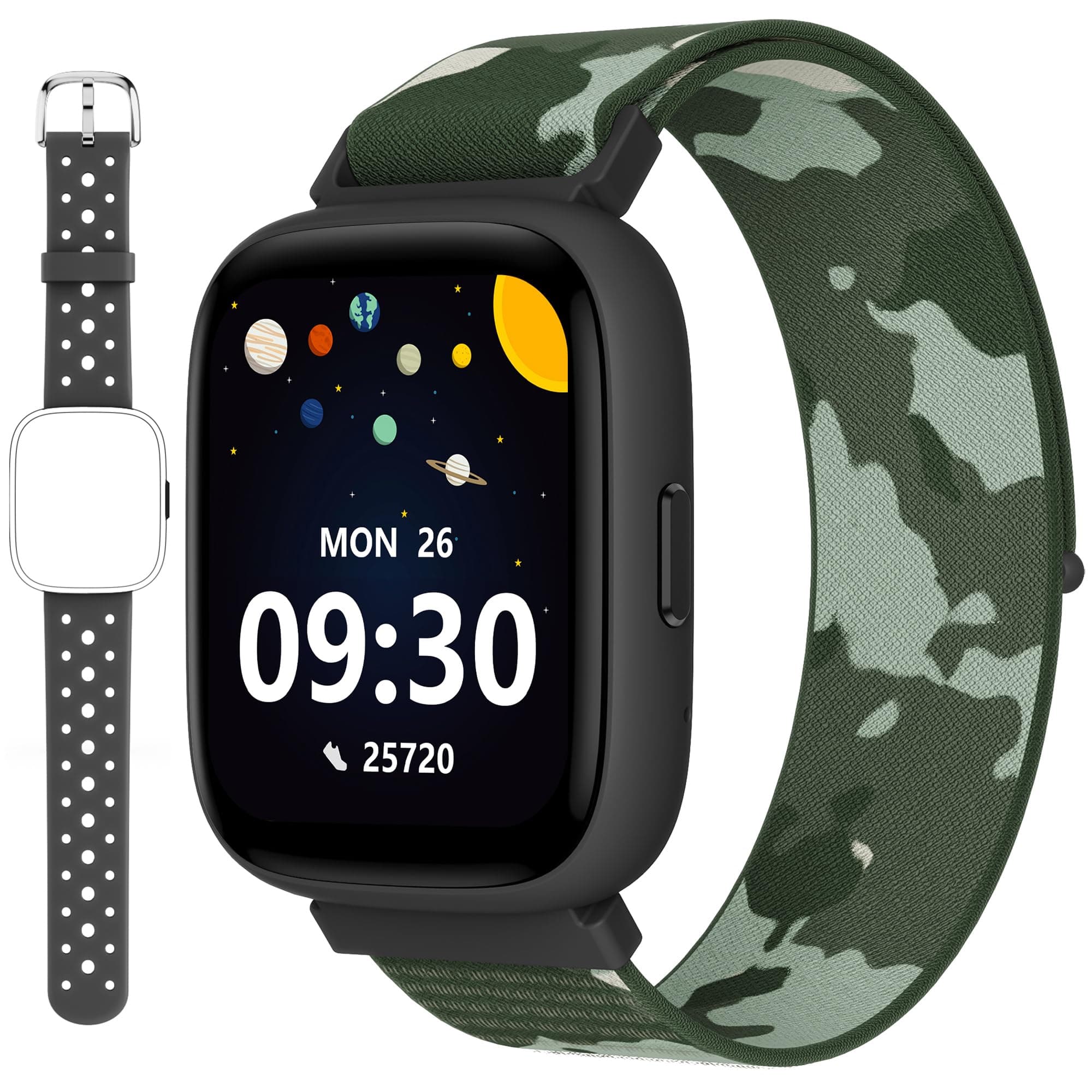 BIGGERFIVE Kids Smart Watch, 1.8" Fitness Watch Pedometer, Sleep Tracker, Heart Rate, IP68 Waterproof, Calorie Step Counter, Puzzle Games with/without APP for Girls Boys Teens 5-16, 2 Straps