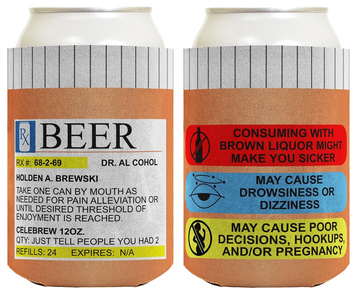Funny Can Cooler Prescription Rx Pill Bottle Gag 2-Pack Can Drink Thermocoolers