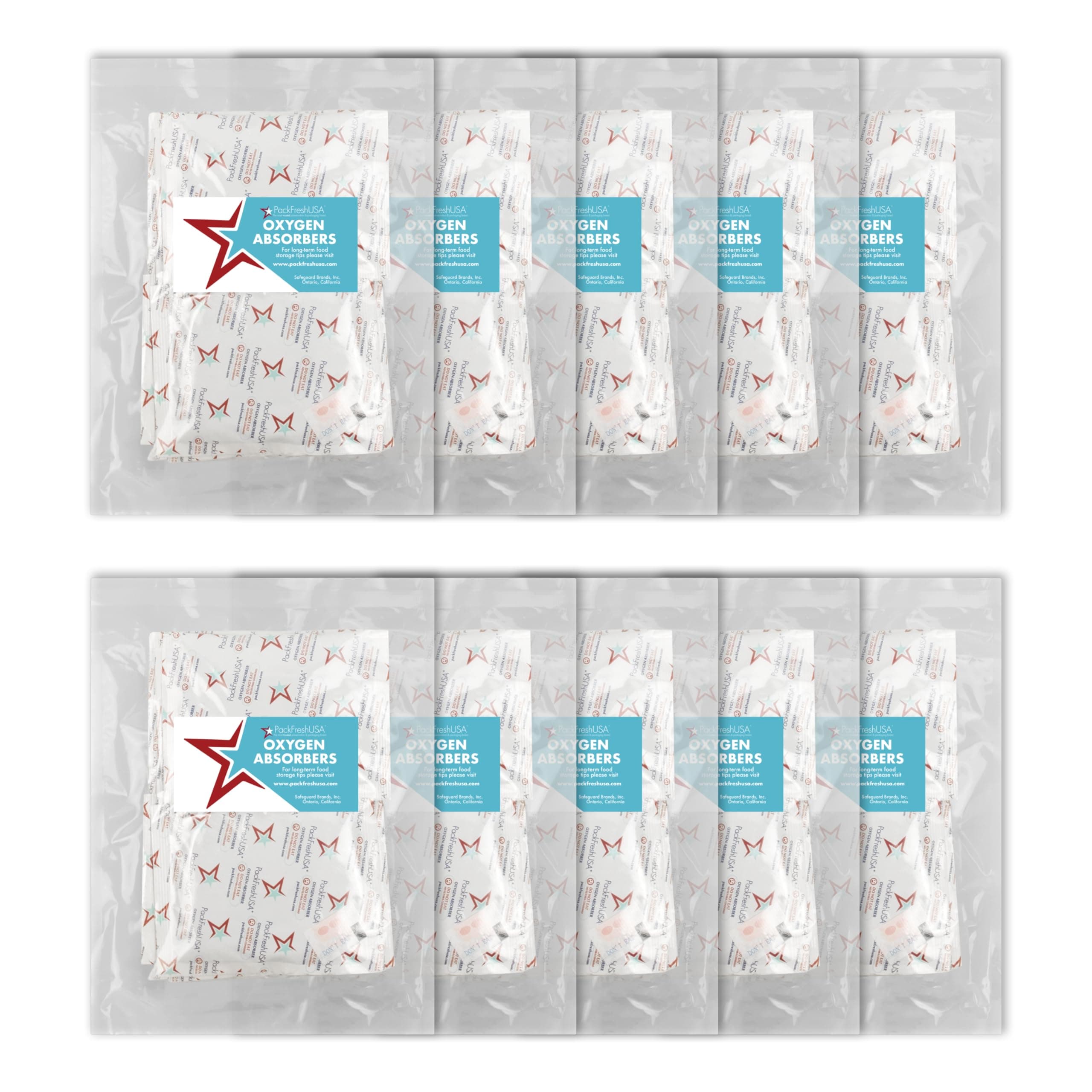 PackFreshUSA: 100 Pack (10 x 10 Packs) - 2000cc Oxygen Absorber Packs - Food Preservation - Long-Term Food Storage Guide