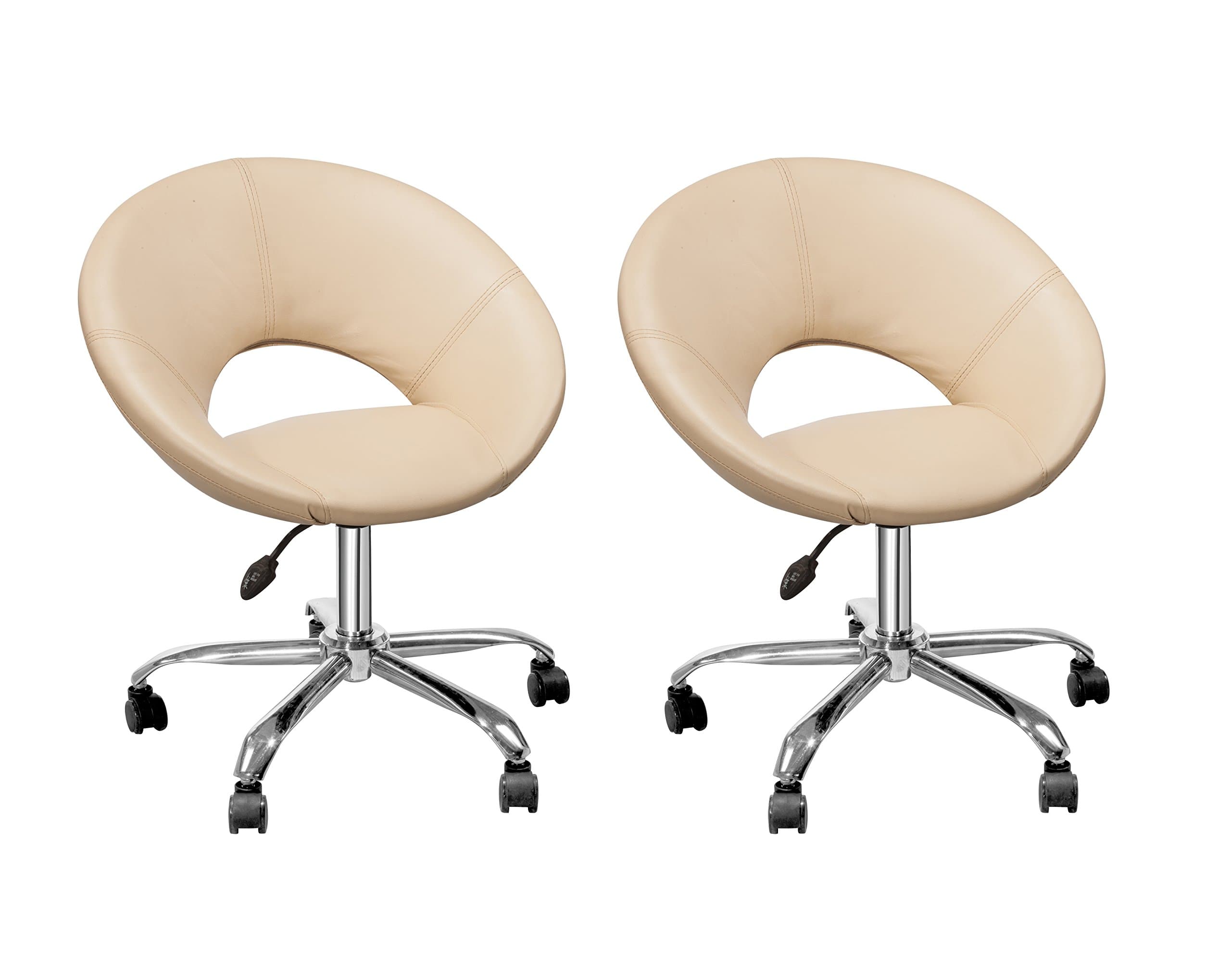 Da URBAN® ROUNDHILL Pack of 2 Height Adjustable Bar Stool/Kitchen Chair with Wheels (Cream)