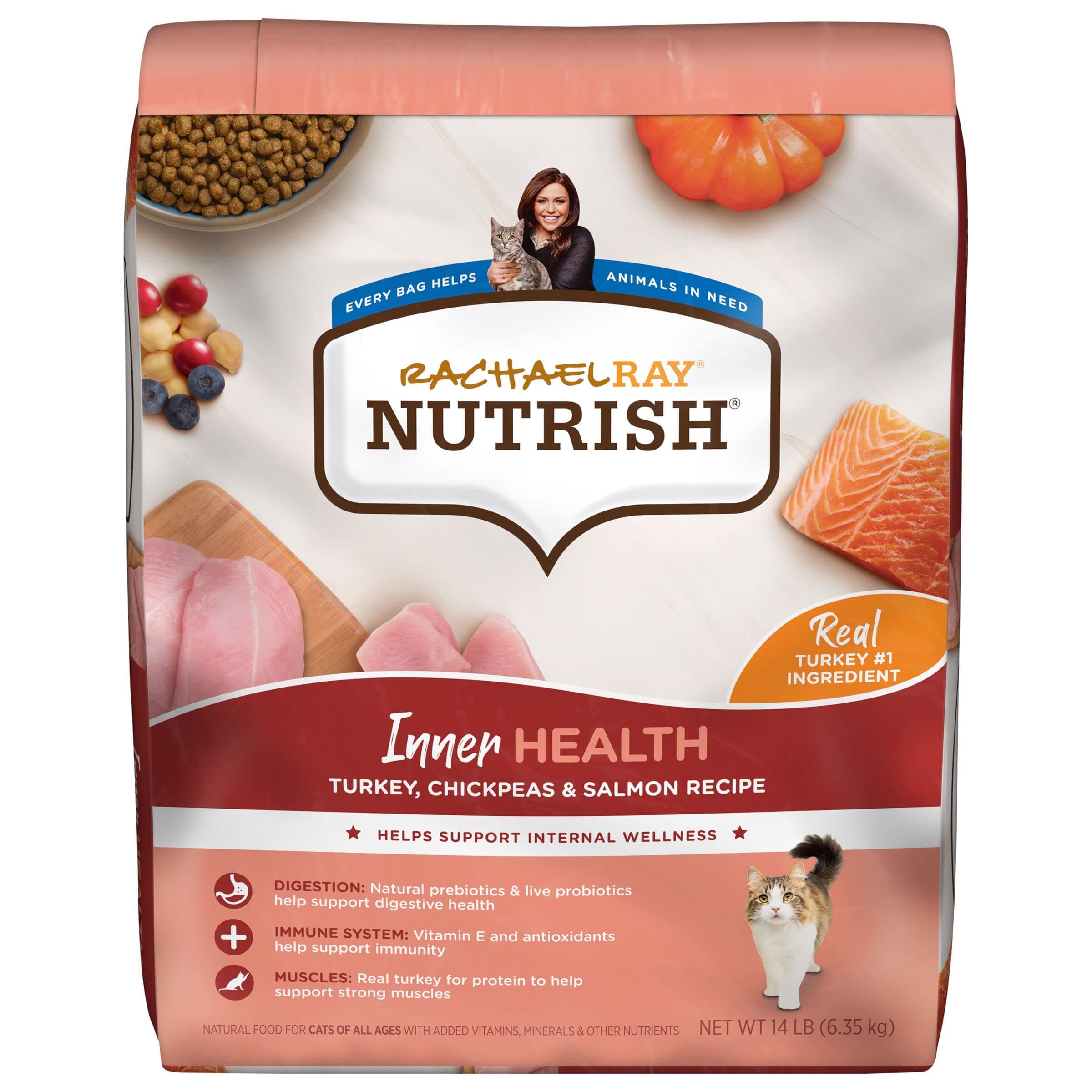 (6.4kg) - Rachael Ray Nutrish Inner Health Natural Dry Cat Food, Turkey with Chickpeas & Salmon Recipe, 6.4kg