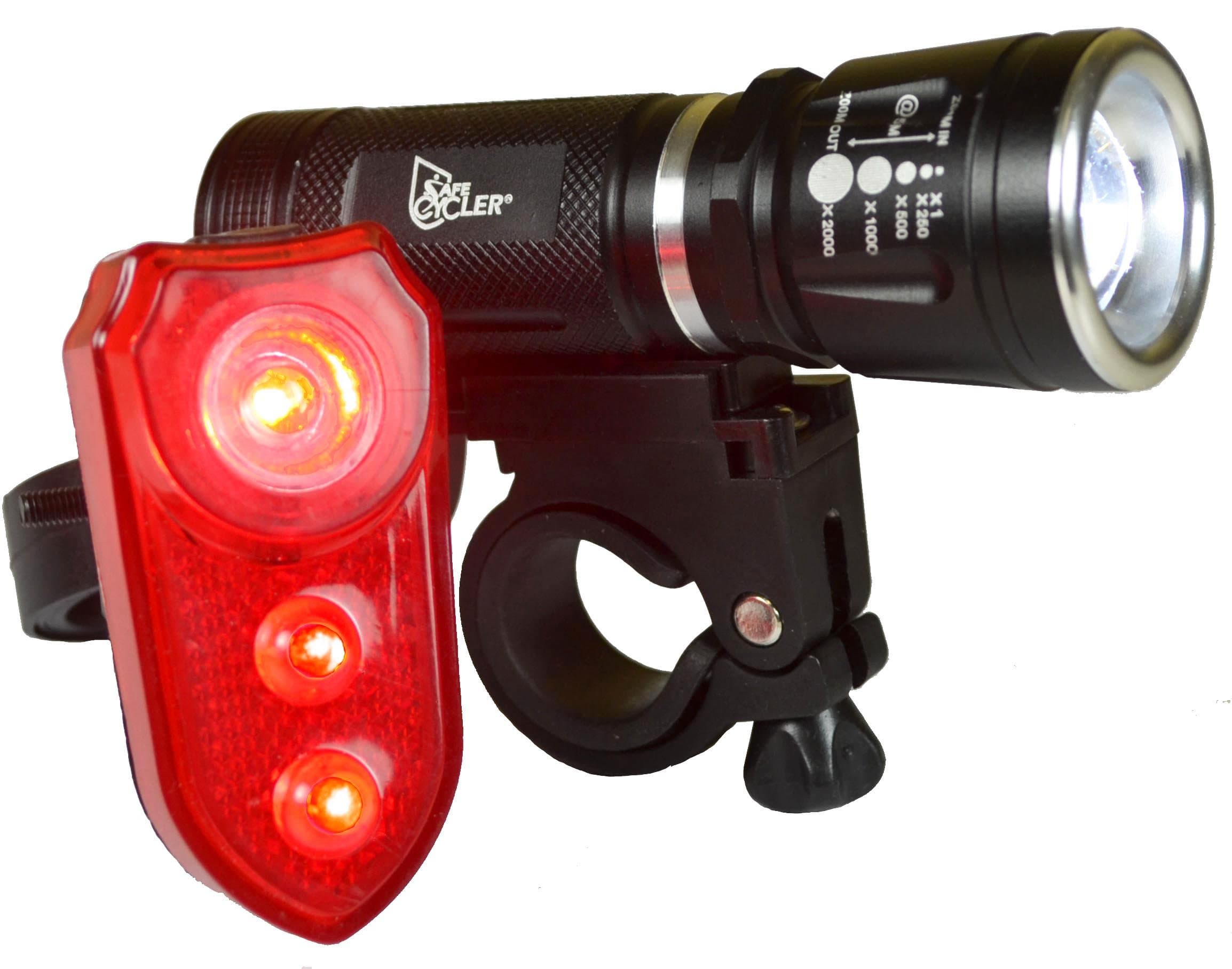 SafeCycler LED Bike Lights - Super Bright Front and Rear LED Bicycle Light Set for Your Safety