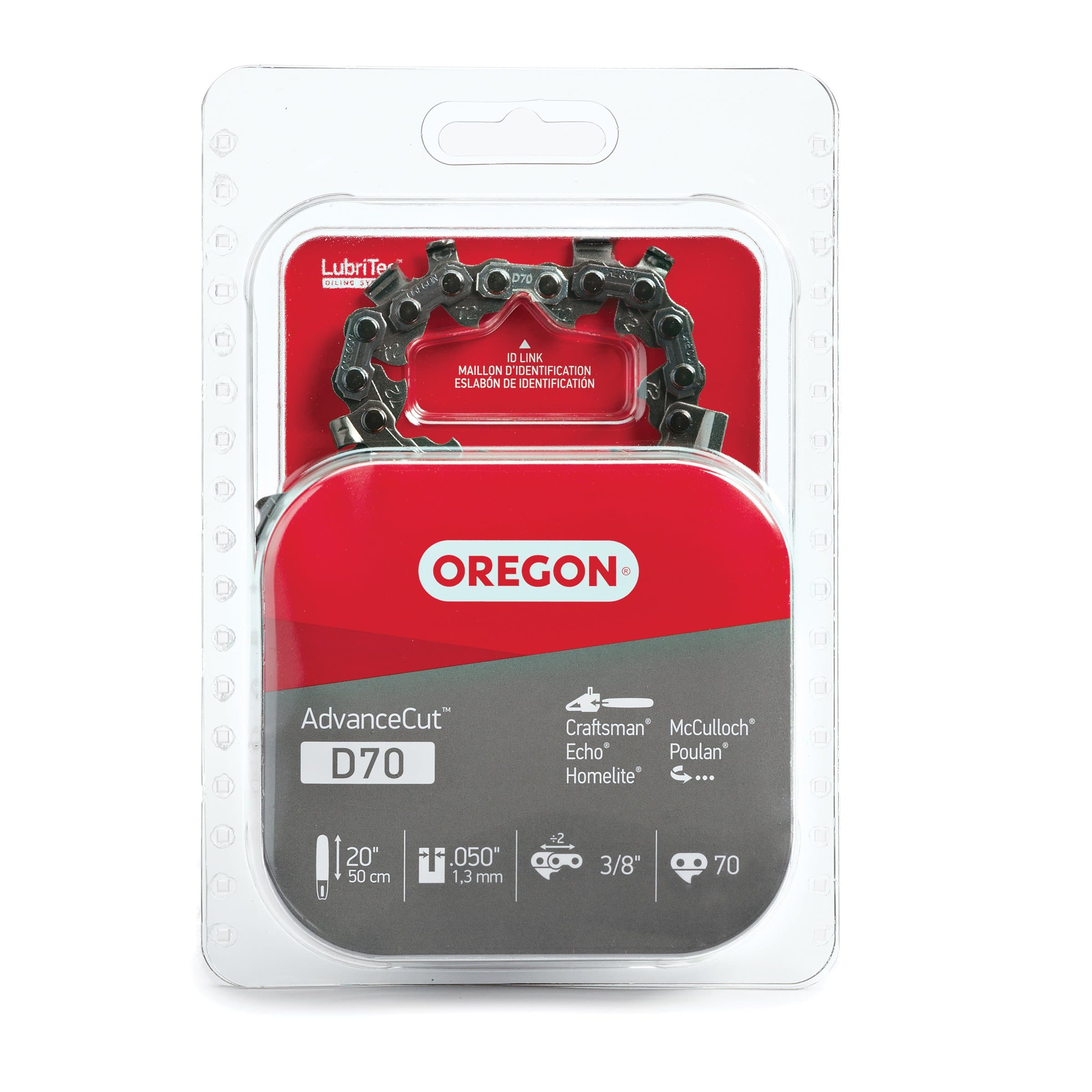 Oregon D70 AdvanceCut Chainsaw Chain for 20-Inch Bar -72 Drive Links – low-kickback chain fits Echo, Poulan, Homelite and more