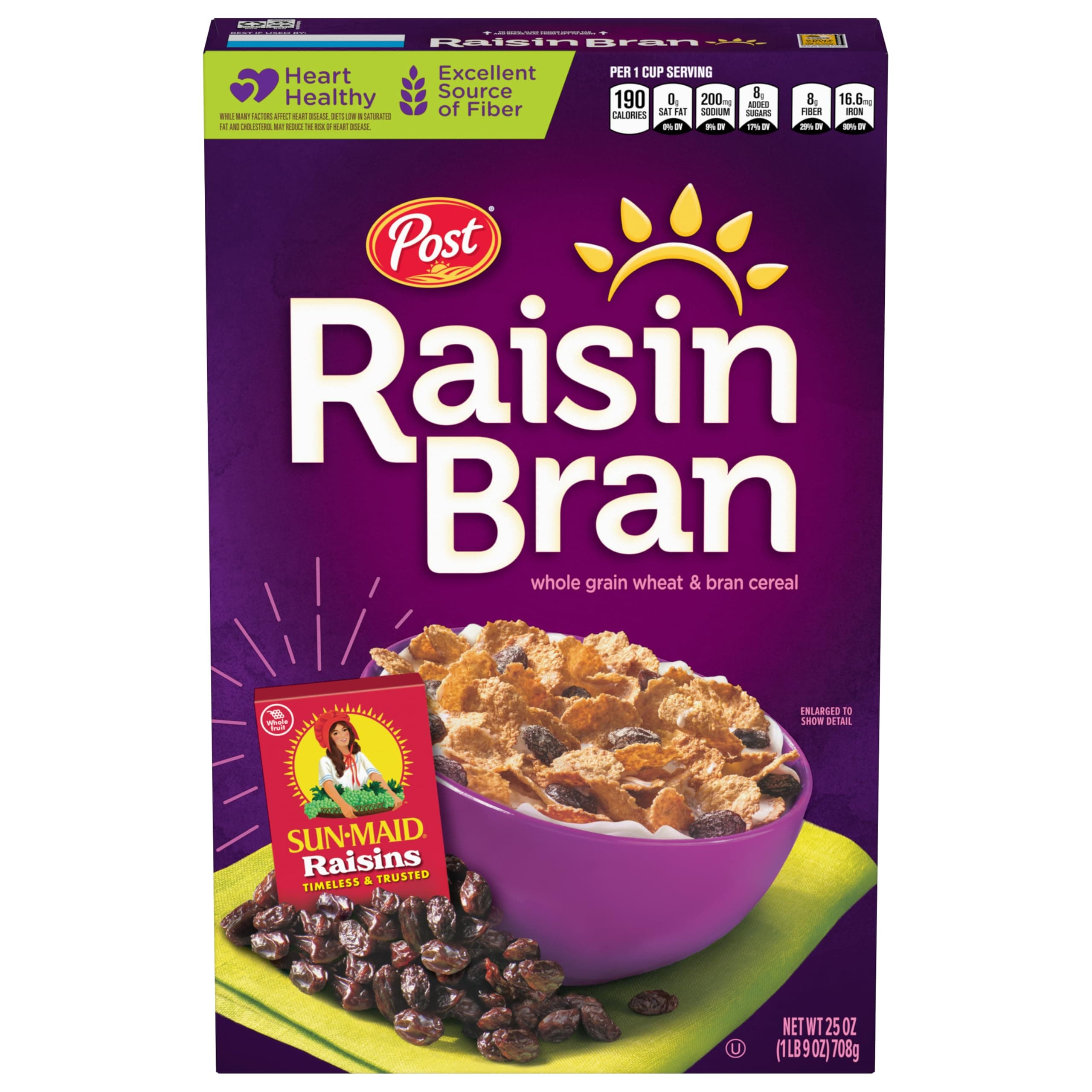 Post Raisin Bran Cereal, Made with Wheat and Bran Flakes and Sweet Sun-Maid Raisins, 25 OZ Box