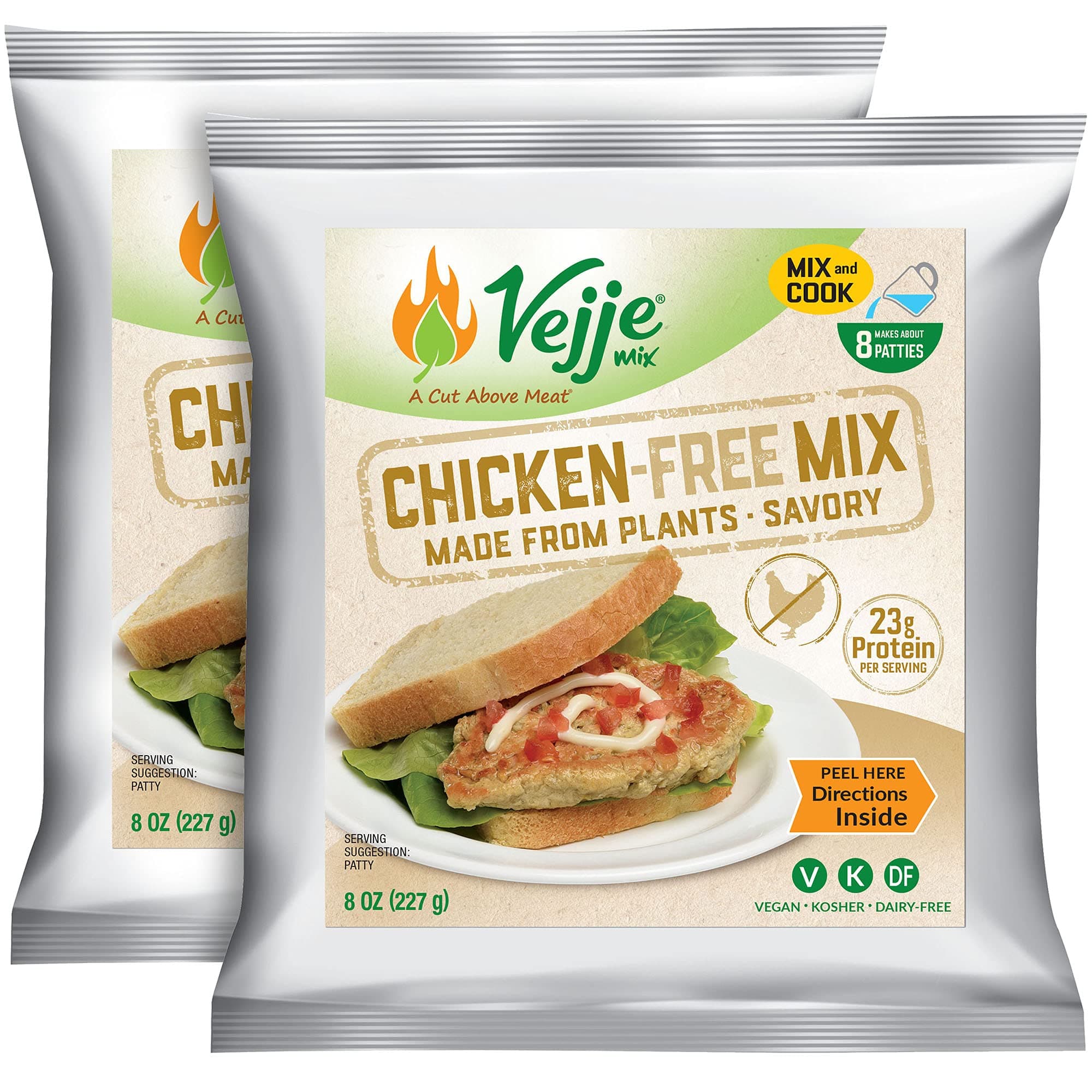 Vejje Meat-Free Mixes - CHICKEN-FREE MIX (2-Pack)(Two 8oz Bags, Each Bag Makes 1.25 lbs for 2.5 lbs Total) Vegan Meat Substitute. Plant-Based Meat Alternative for Sandwiches, Nuggets, BBQ & More