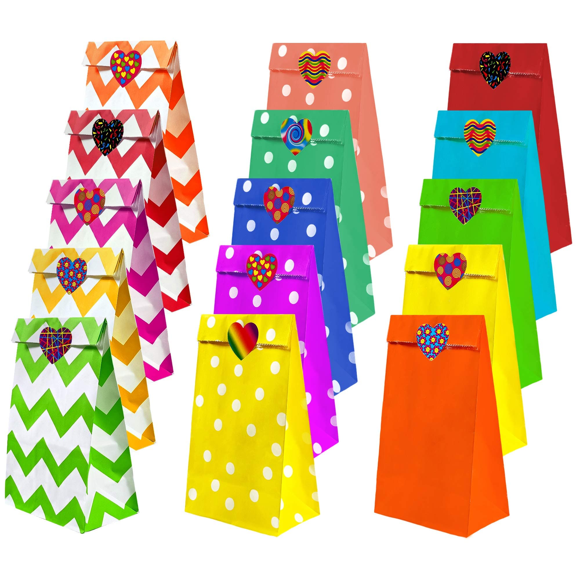 aovowog 45 Pcs Paper Party Bags Grocery Kraft Paper Gift Bags with Sticker for Kids Party Birthday Wedding and Party Celebrations [3 Styles]