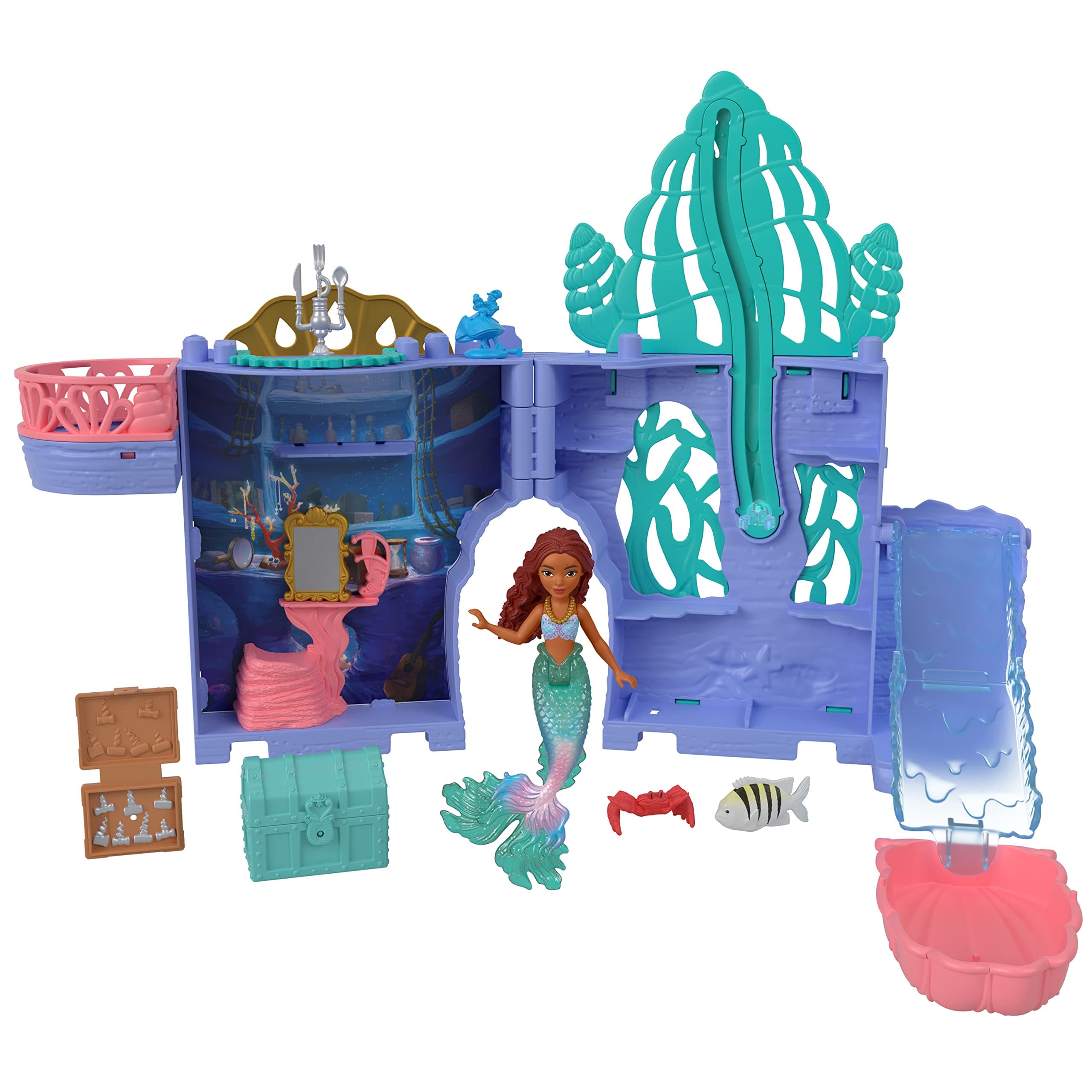 Disney ​Disney The Little Mermaid Storytime Stackers Ariel’s Grotto Playset, Stackable Dollhouse with Small Doll and 10 Accessories, HPL54