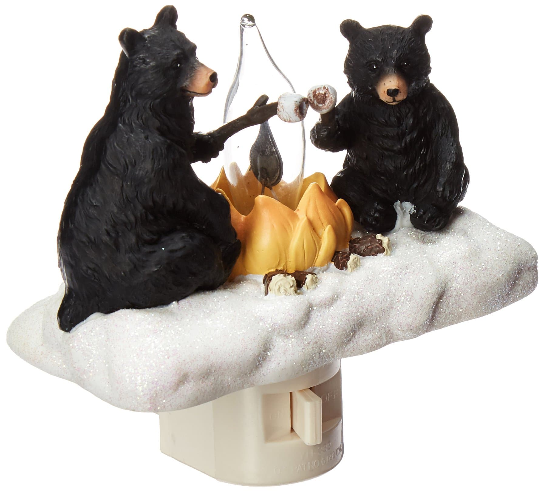 Lights Exclusive Plug in Night Light, Features 2 Bears Roasting Marsh Mellows Around a Flickering Flame Camp Fire, 4.5-Inch
