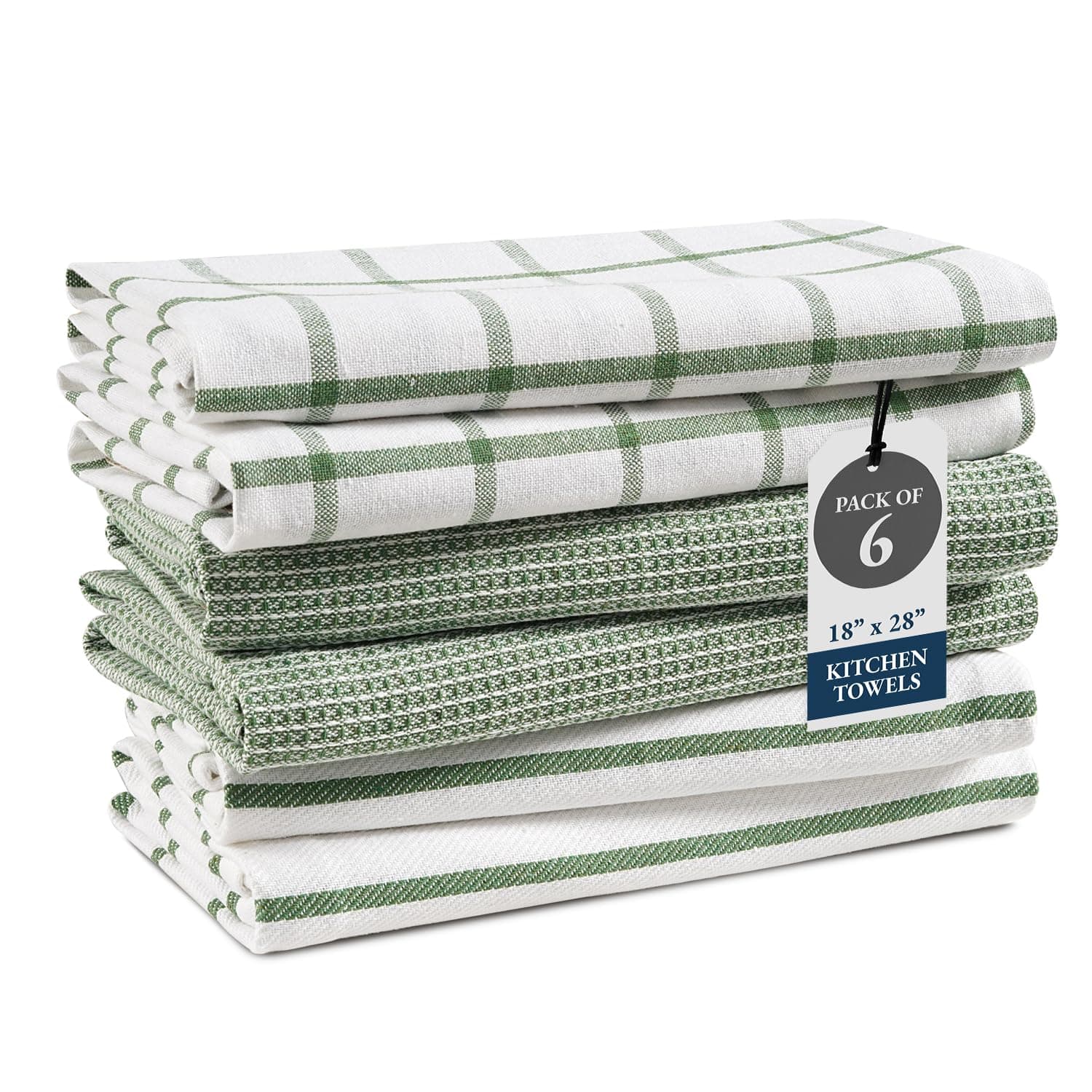 Kitchen Towels Set - Pack of 6 Cotton Dish Towels for Drying Dishes, 18”x 28”, Kitchen Hand Towels, Absorbent Tea Towels, Premium Dish Towels for Kitchen, Quick Drying Kitchen Towel Set - Olive