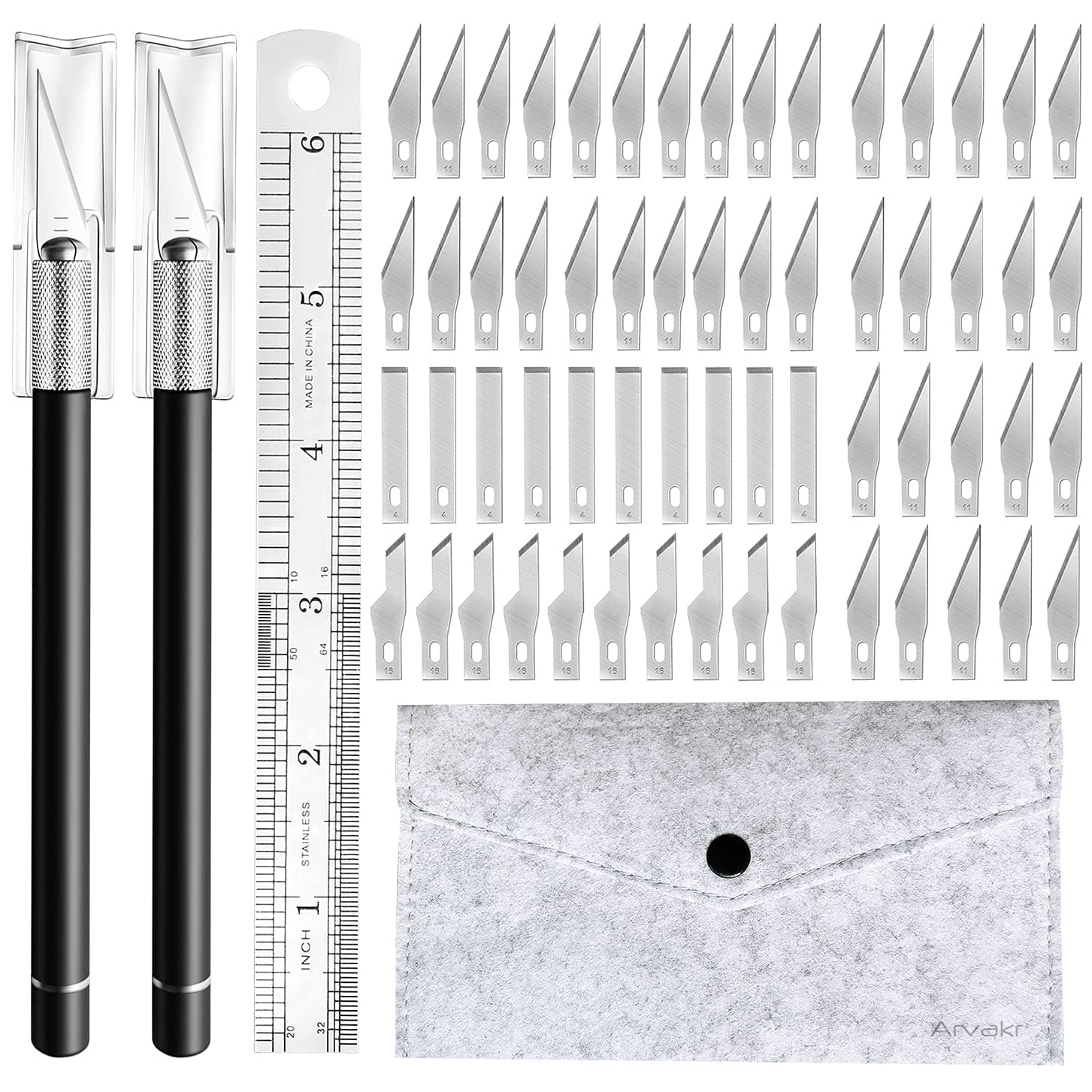 Craft Hobby Knife, Exacto Knife, 2 Knives and 60 Blades with a Bag, Precision Cutter Knife for Cutting Carving Scrapbooking Stencil, Black with Bag