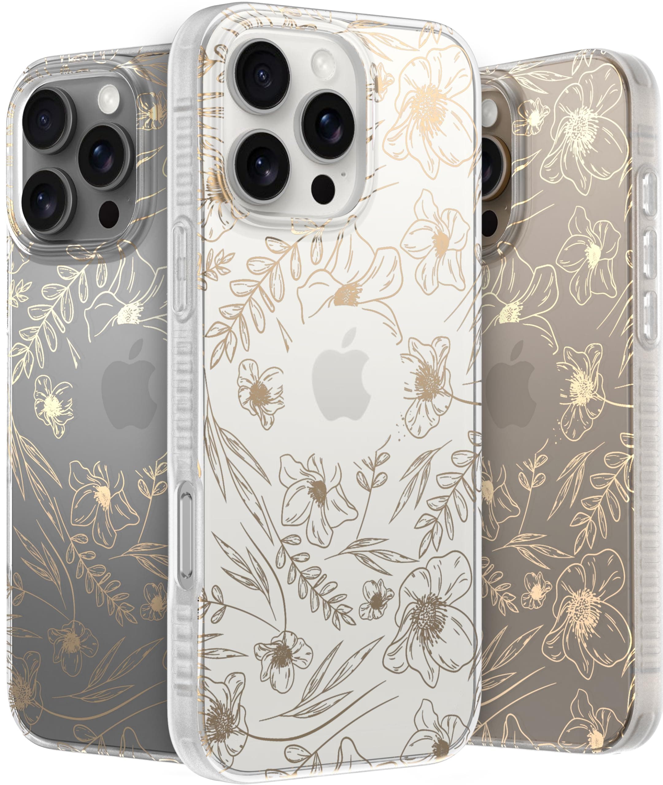 LONLI Hue - for iPhone 16 Pro Max Case - Gold Floral Phone Case - Cute, Unique and Aesthetic Phone Cover - [360° Shock-Absorbent Bumper] - [4 Airbag Cushioned Corners]