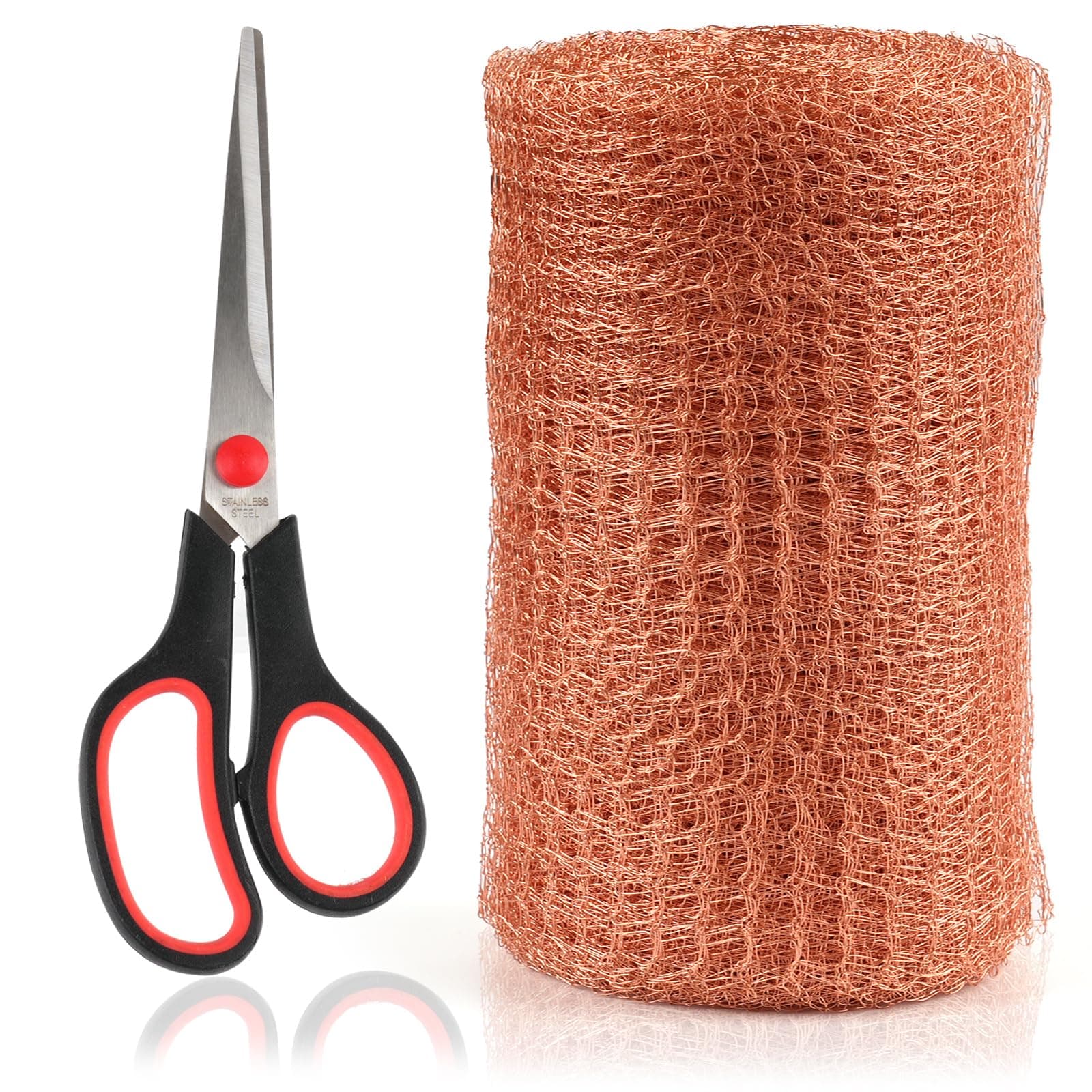 Copper Mesh Rodent Control, 5”X 20 Feet Copper Wool,100% Pure Copper Mesh for Slugs,Rustproof Copper Mesh Roll Complete with Scissors, Ideal for Hole Blocking, Mice & Rodent Defense, Gardening