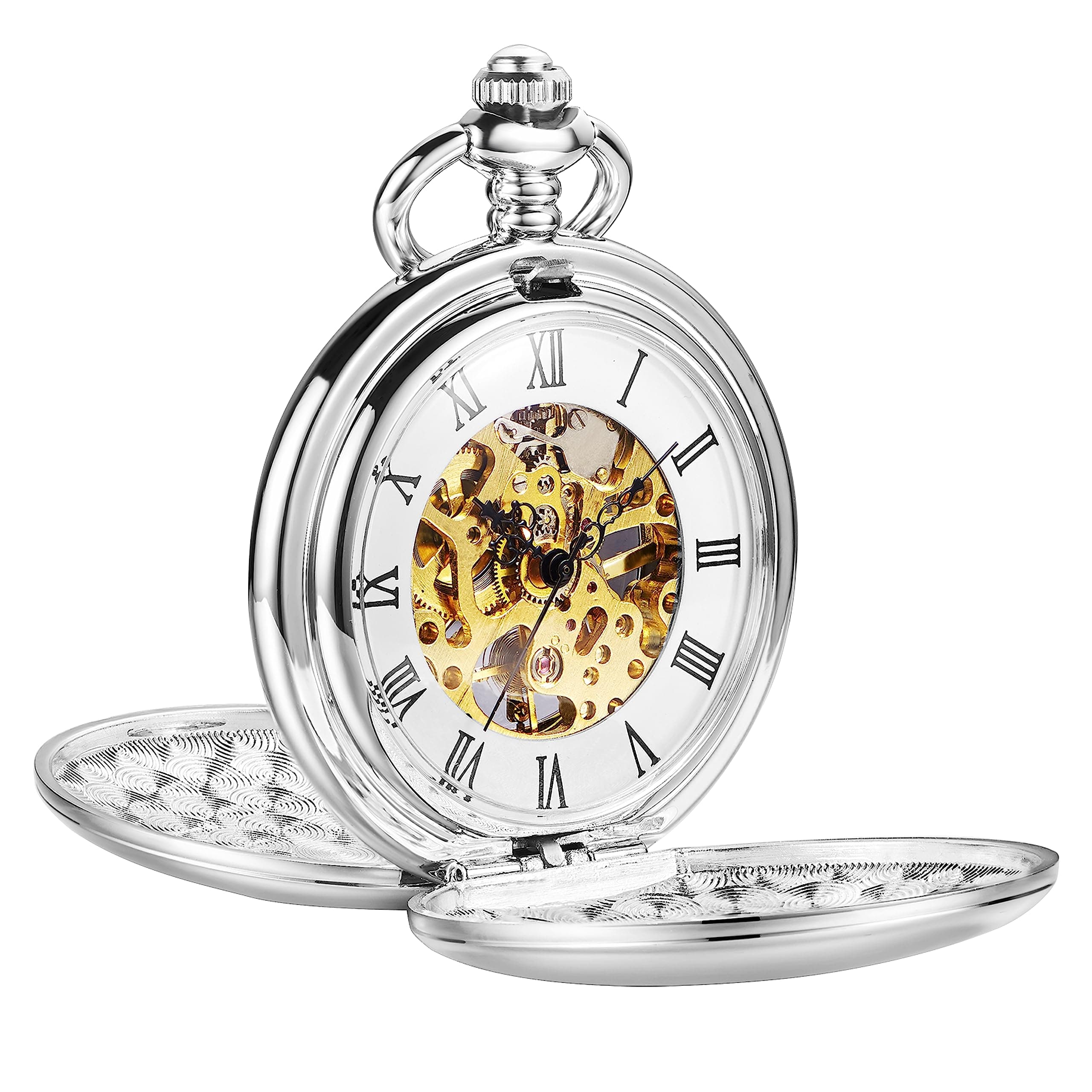 ShoppeWatch Men’s Pocket Watch with Chain | Hand Winding Vintage Pocket Watch | Classic Mechanical Movement Pocketwatch | 1920s Railroad Steampunk Costume Accessory