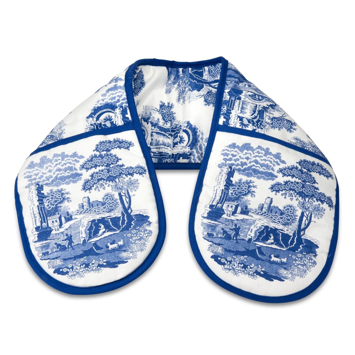 Home & Gifts Spode x Blue Italian Double Oven Gloves - Cotton Kitchen Gloves, Comfortable, Blue & White, Machine Washable Kitchen Essential, Made in England