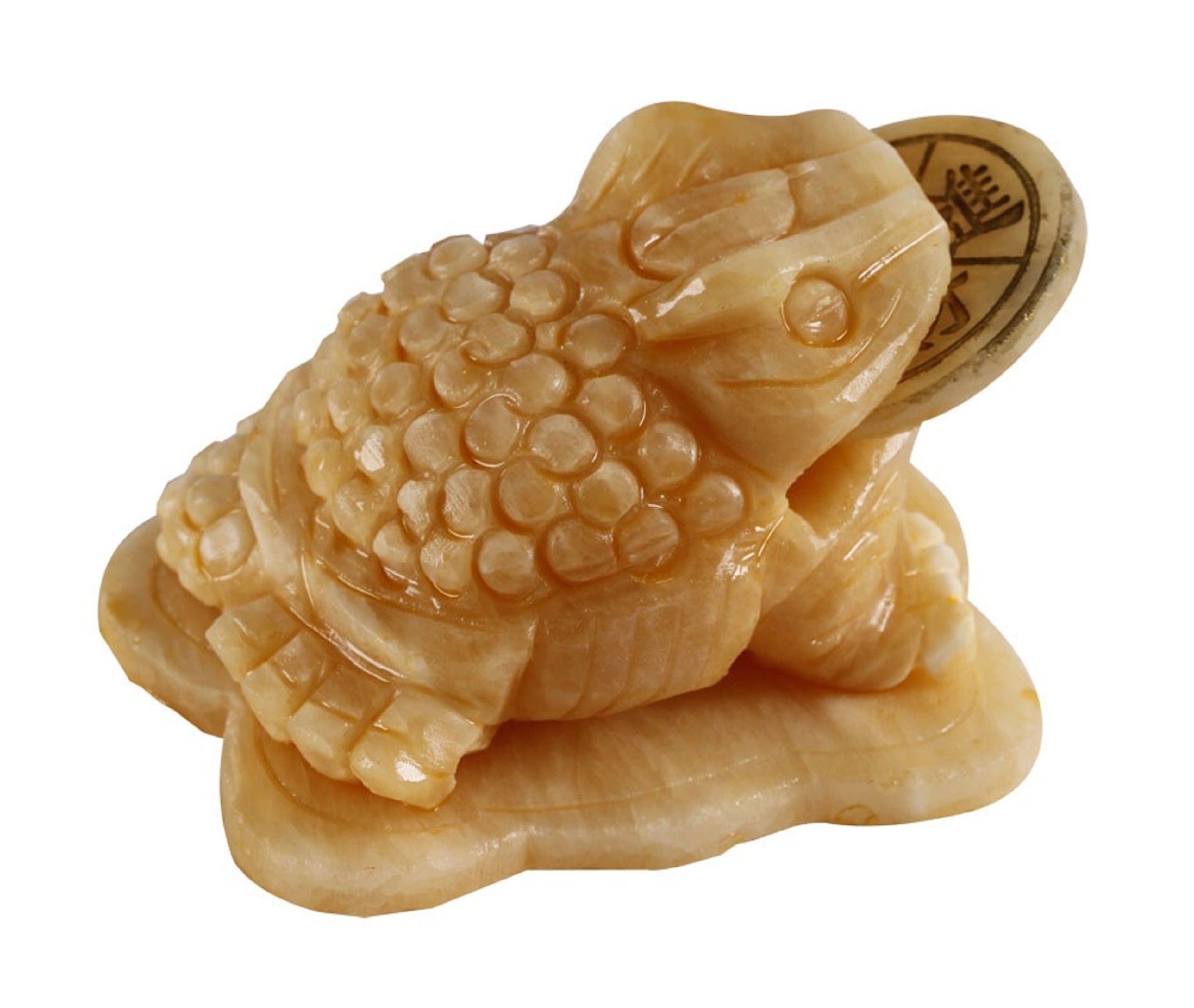 Yuchengstone Bagua Feng Shui Jade Toad Frog Lucky Orange Calcite or Marble