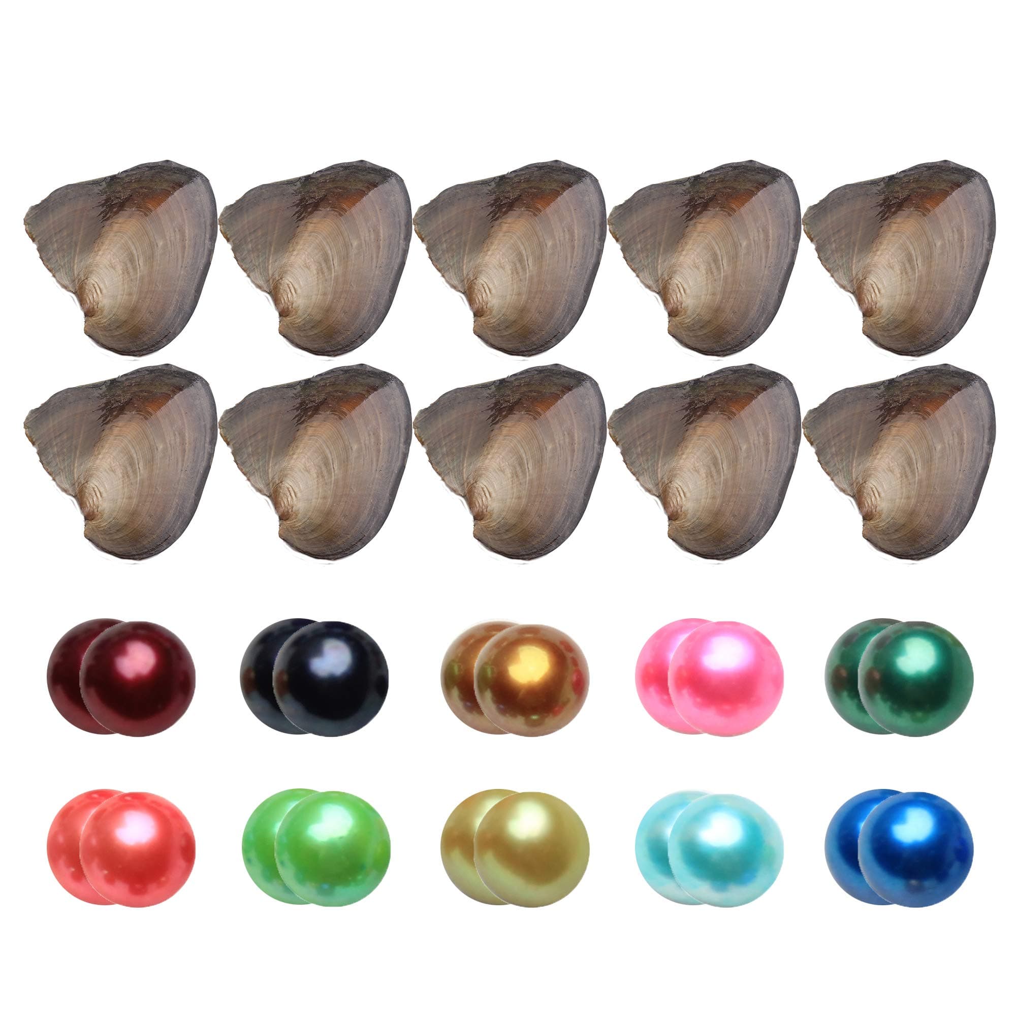Freshwater Oysters with Twin Pearls Inside - Cultured Round Pearl Oysters, 10 Shining Meaningful Colors, 20 Pearls Total (6-8mm, 10 PCs/lot)