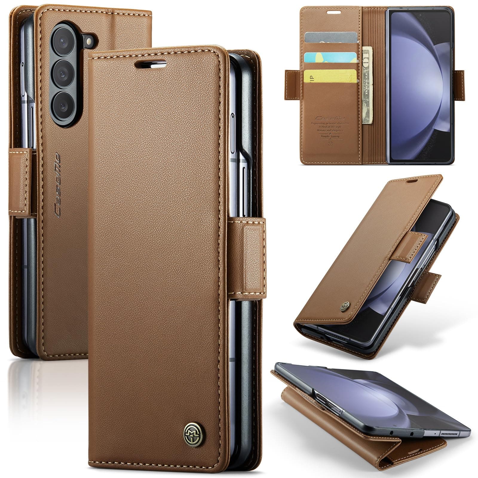 Case for Samsung Galaxy Z Fold 6 5G (2024), PU Leather Wallet Flip Folio Case with Card Holder RFID Blocking Kickstand Shockproof Phone Cover for Samsung Galaxy Z Fold 6 5G 2024, Brown