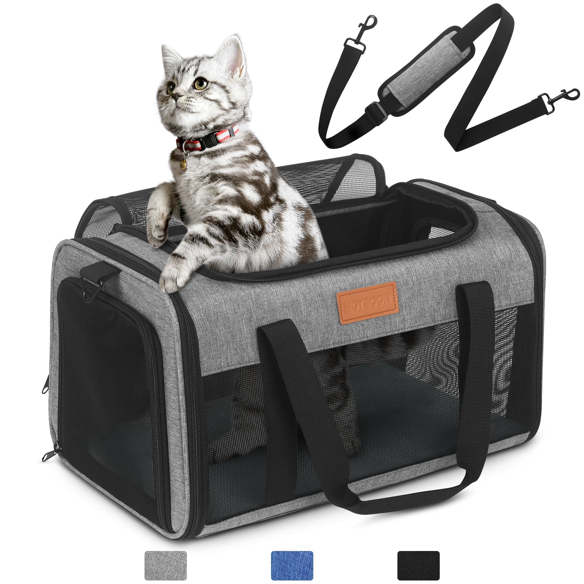 PETUX Airline Approved Pet Carrier - 17x11x9.5 in, Underseat, Top & Side Entry, Soft Sided Cat Dog Carrier for Small Cat & Dog Up to 12 lbs with Breathable Anti-Scratch Mesh for Travel & Vet - Grey