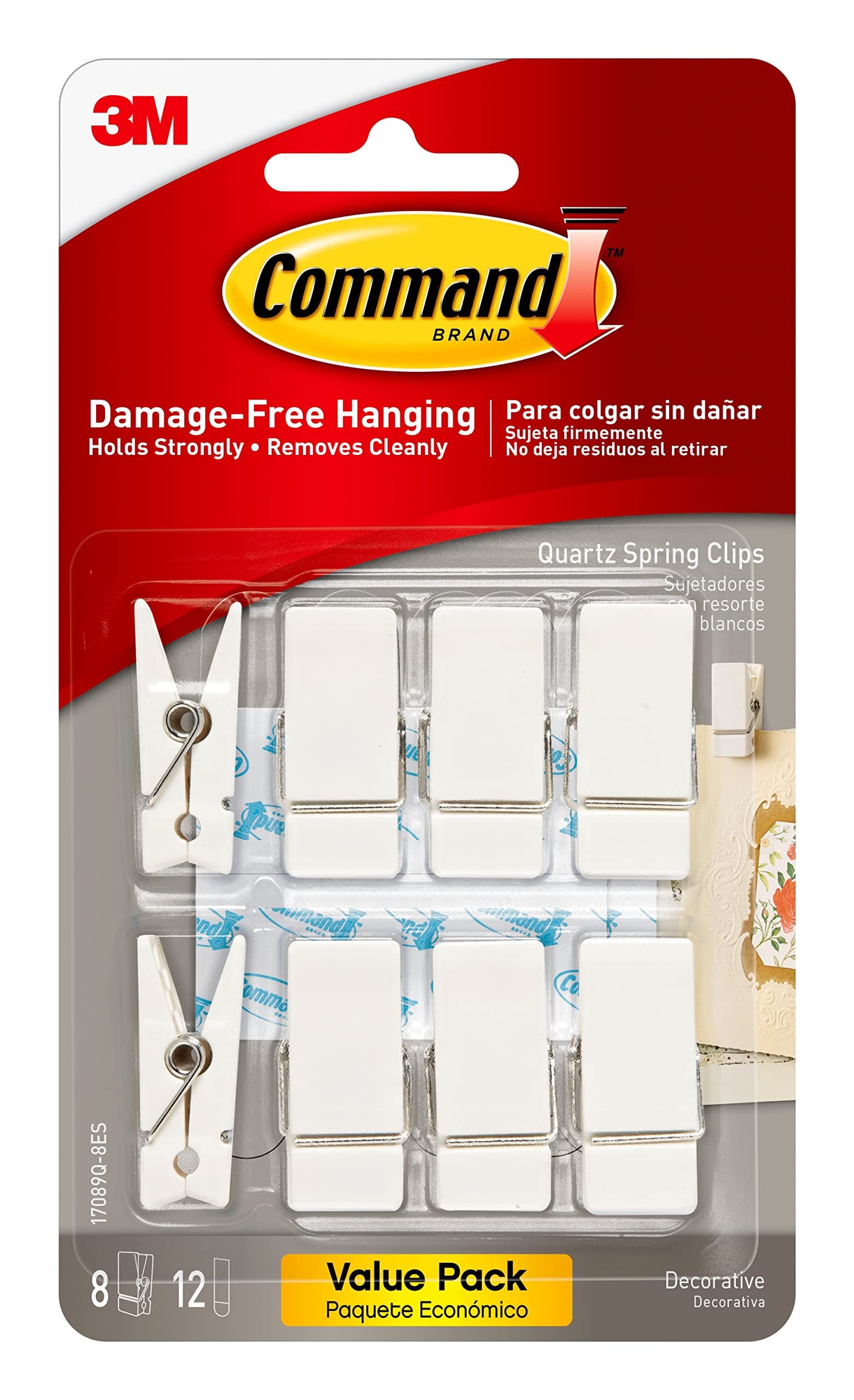Command Spring Clips, Plastic, Quartz, (17089Q-8ES), Great for Dorm Décor, 8