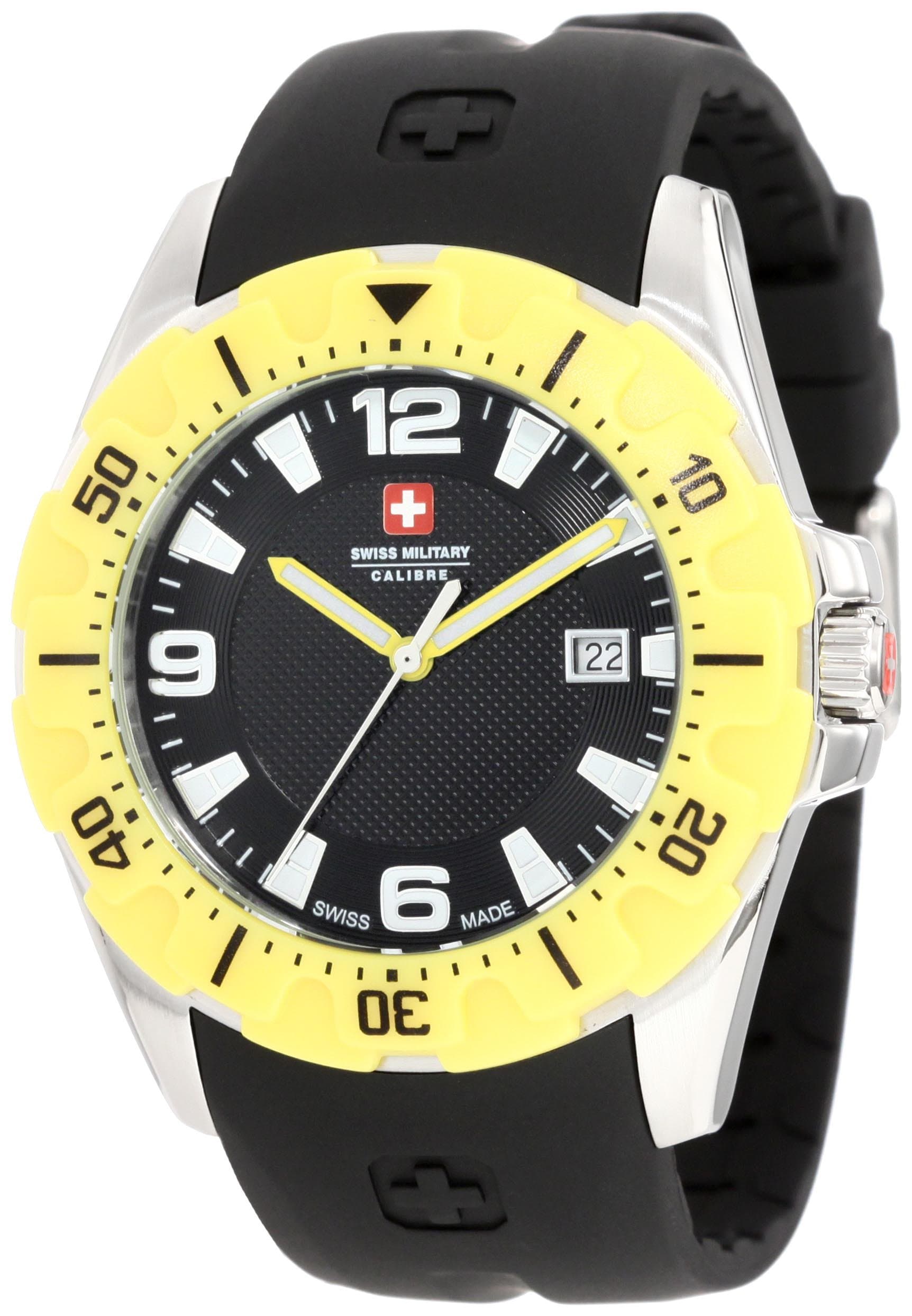 Calibre Men's 06-4M1-04-007.2 Marine Textured Dial Yellow Bezel Rubber Date Watch