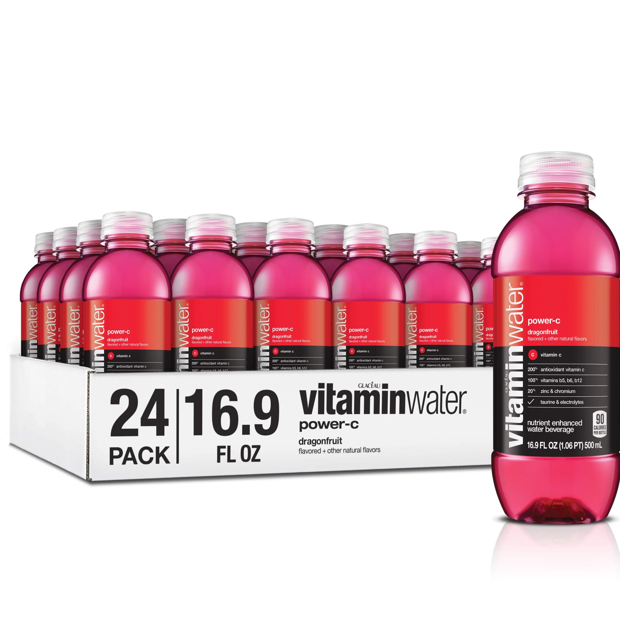 vitaminwater power-c electrolyte enhanced water w/ vitamins, dragonfruit drinks, 16.9 Fl Oz (Pack of 24)