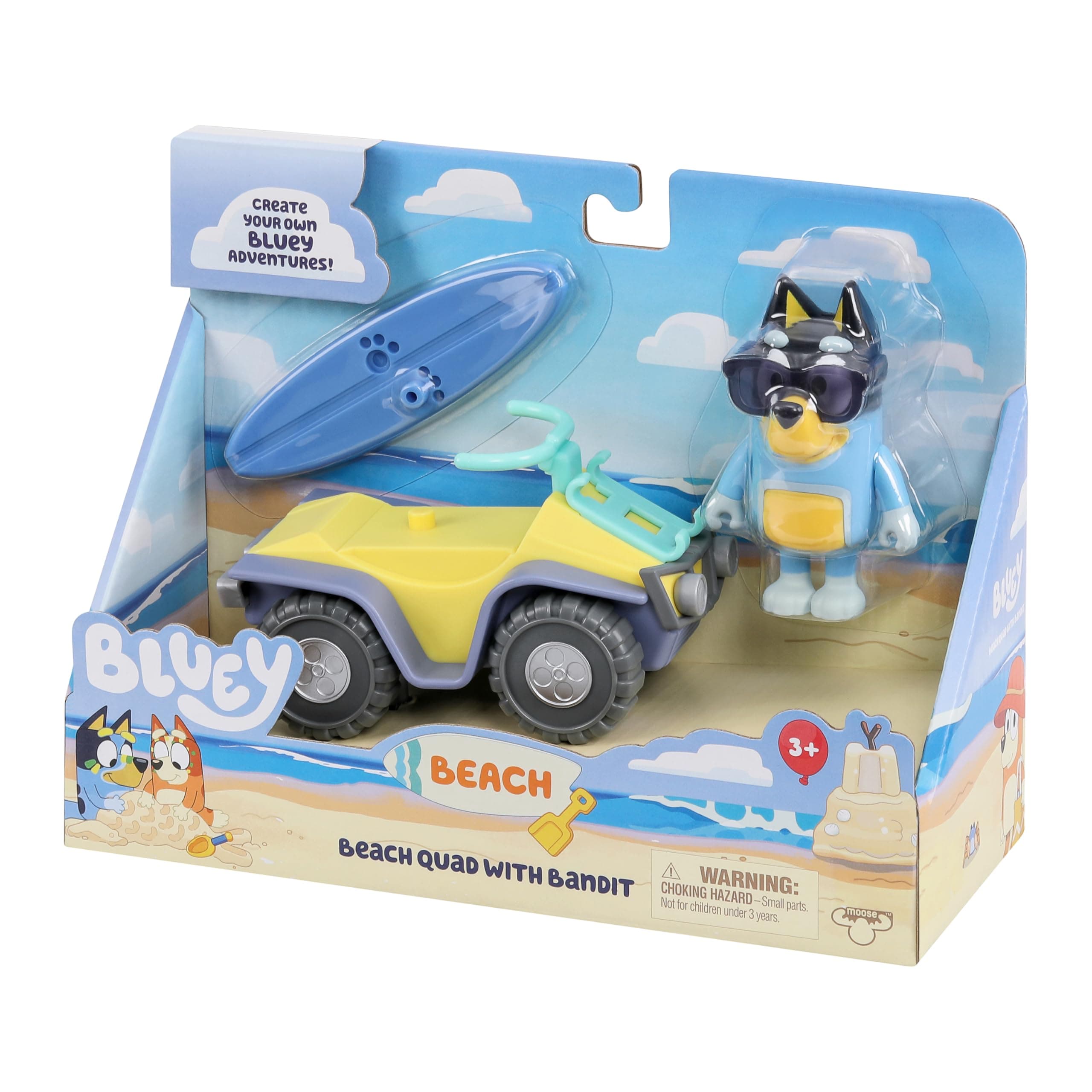 Vehicle and Figure Pack Beach Quad with Bandit with 2.5-3 Inch Figure and Surfboard Accessory