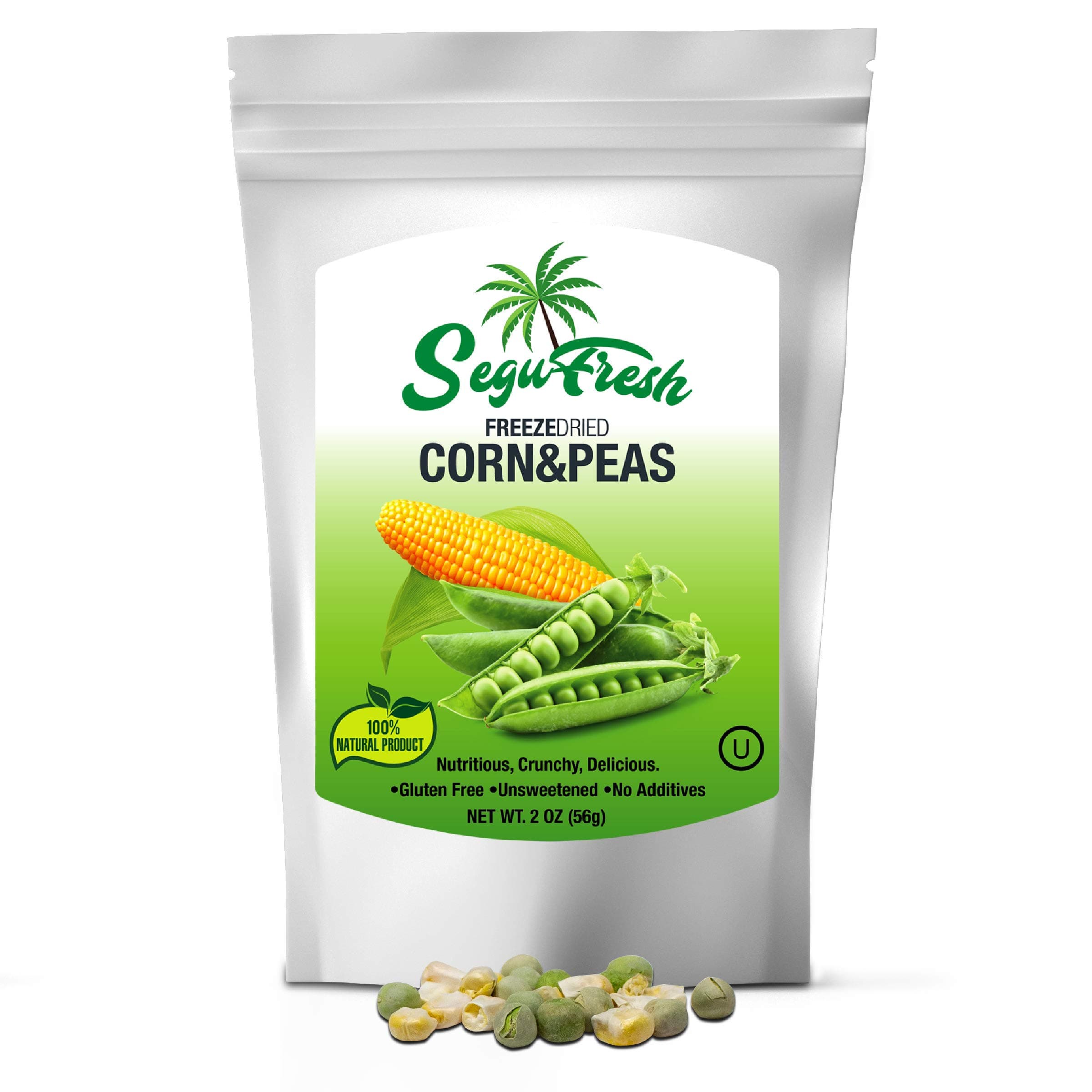 Segufresh Freeze Dried Corn & Peas 100% Natural Product - Nutritious and Delicious Ready To Eat Gluten-free Unsweetened Fruit Bites No Additives Healthiest Snacks Ever in Resealable Bag (pack of 2)
