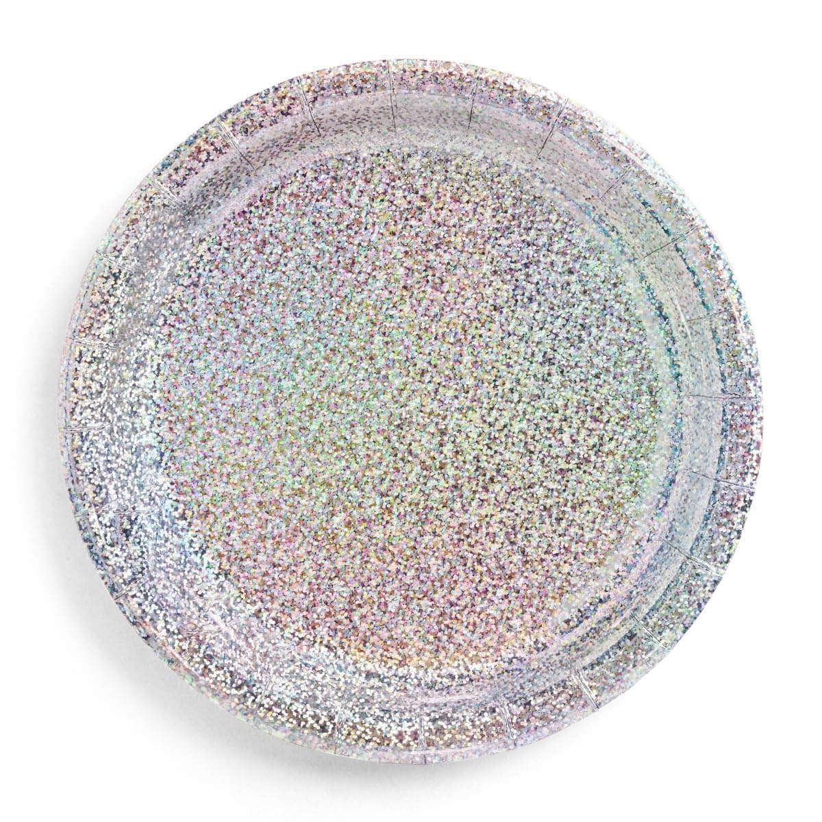 xo, Fetti Holographic Foil Plates - 25 pack | Happy Birthday Party Decorations, Holiday Party, Cool Cake Plates, Silver Bachelorette Disposable Party Plates