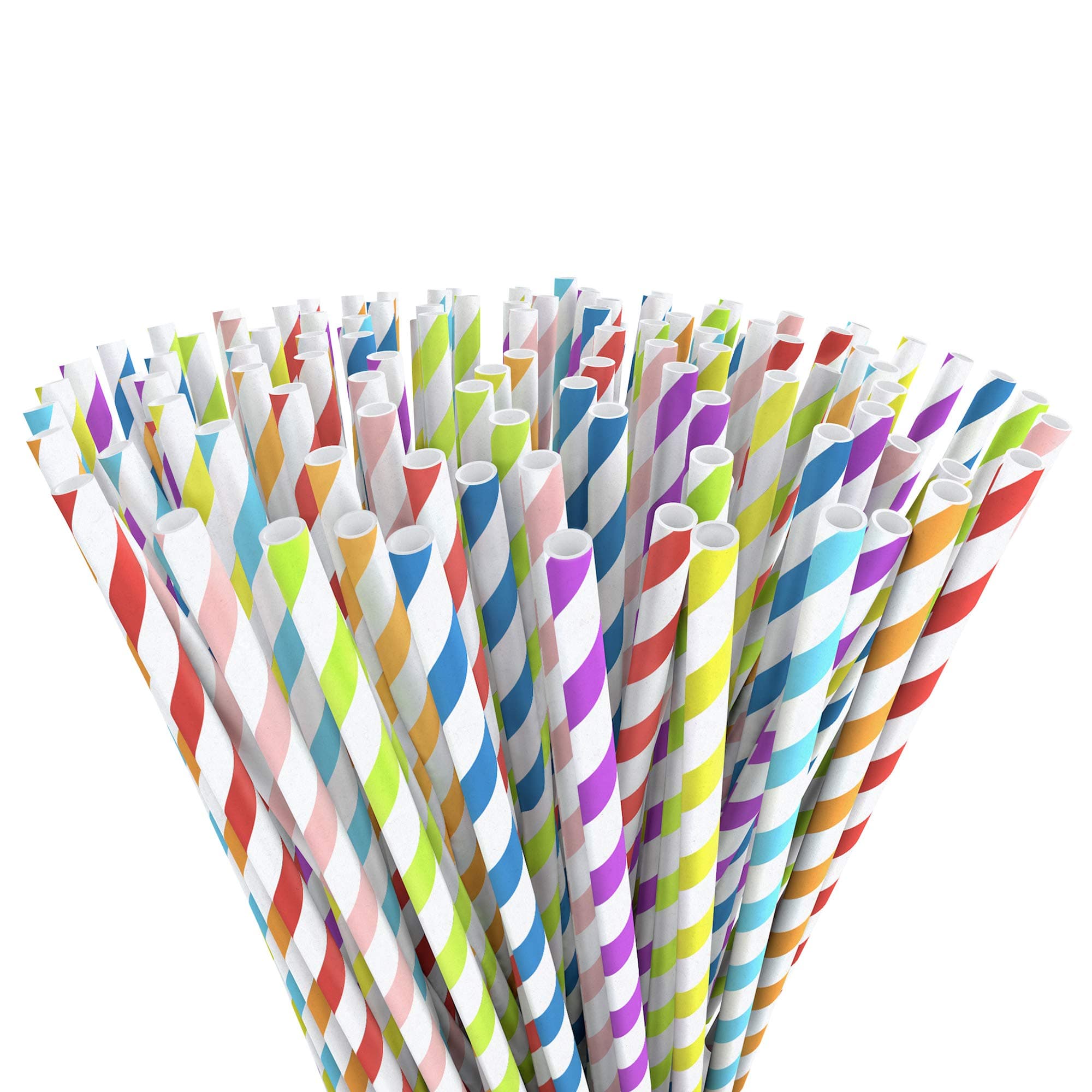 EcoEarth Bulk Paper Straws 200 Pack, 100% Biodegradable Drinking Straws, 8 Color Eco-Friendly Paper Straw Set for any Party or Occasion