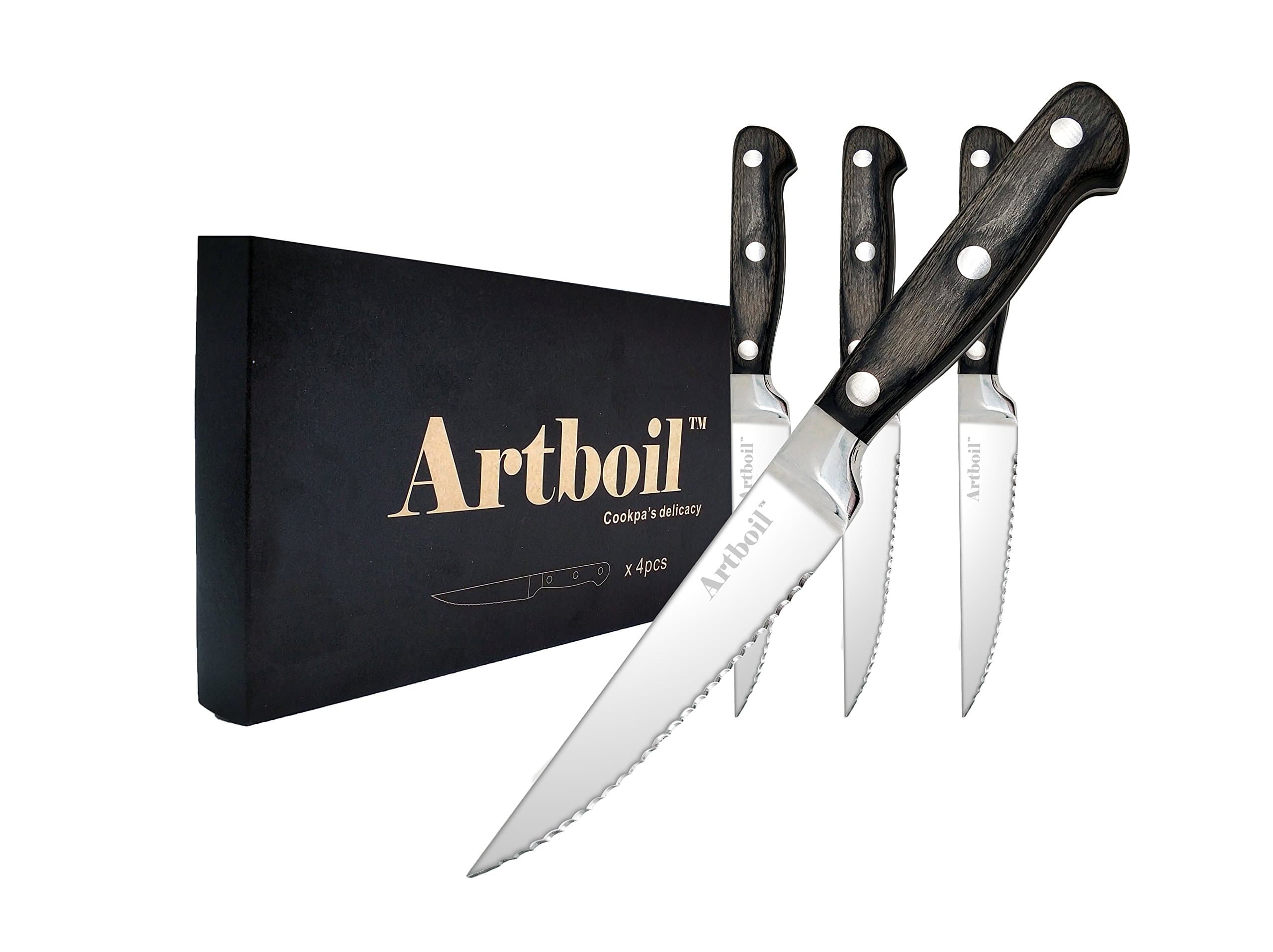 Steak Knives Set of 4 Polished Knife Blade Gloss Finish Physical antirust Serrated Steak Knife - Pakka Wood Full Tang Handle