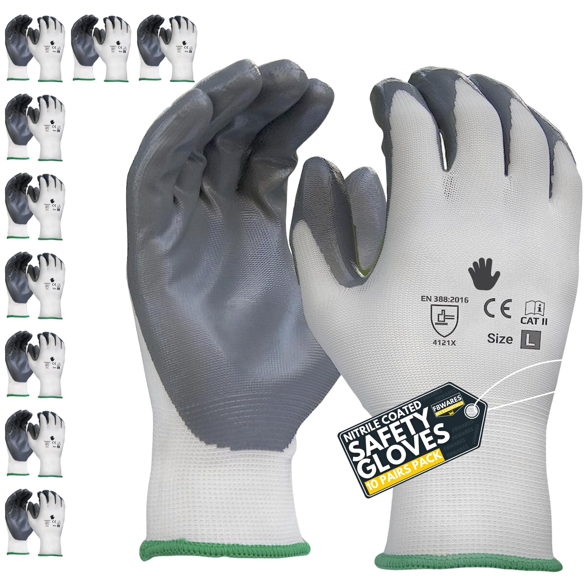10 Pairs Nitrile Coated Safety Gloves for Men Industrial Hand Gloves for All Purpose Working & Gardening - Gloves for Gardening Work - Cut Resistant