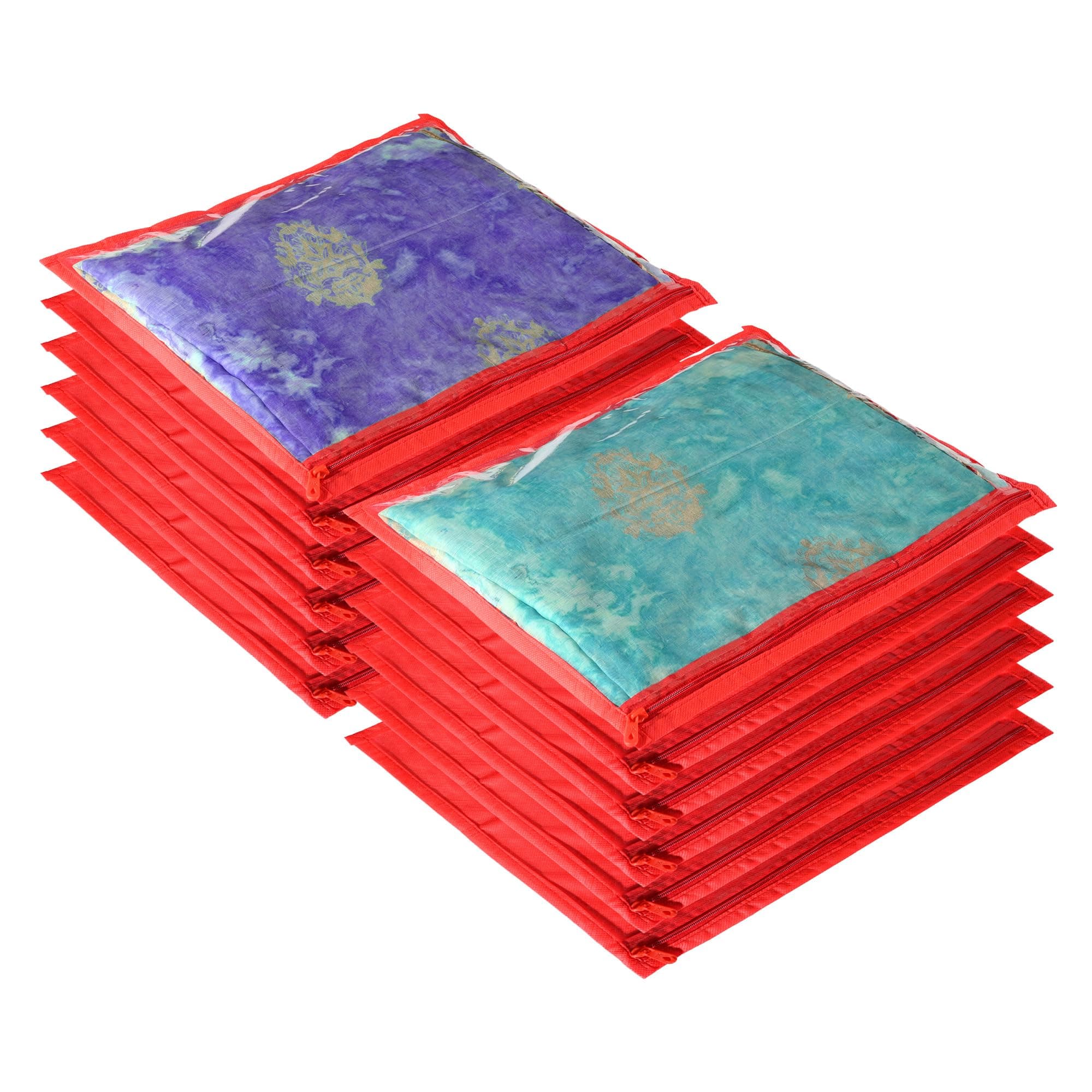 Kuber Industries Single Saree Covers With Zip|Saree Packing Covers For Wedding|Saree Cover Set Of 12 (Red)