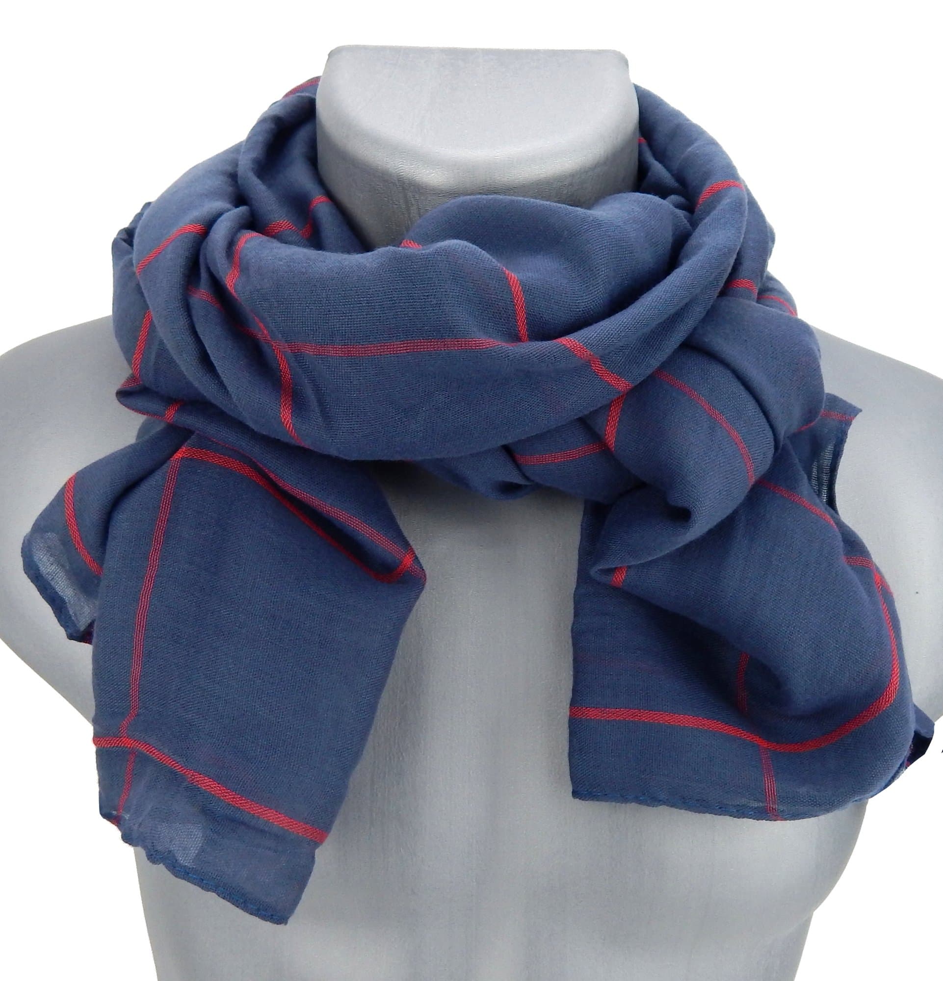 Ella Jonte mens scarf blue with red stripes