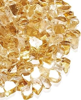 NUPICK Fire Glass for Fire Pit, 1/2 Inch Tempered Reflective Fire Glass for Propane Fire Pit & Gas Fireplace, Gold Fire Glass Rock, 20LB