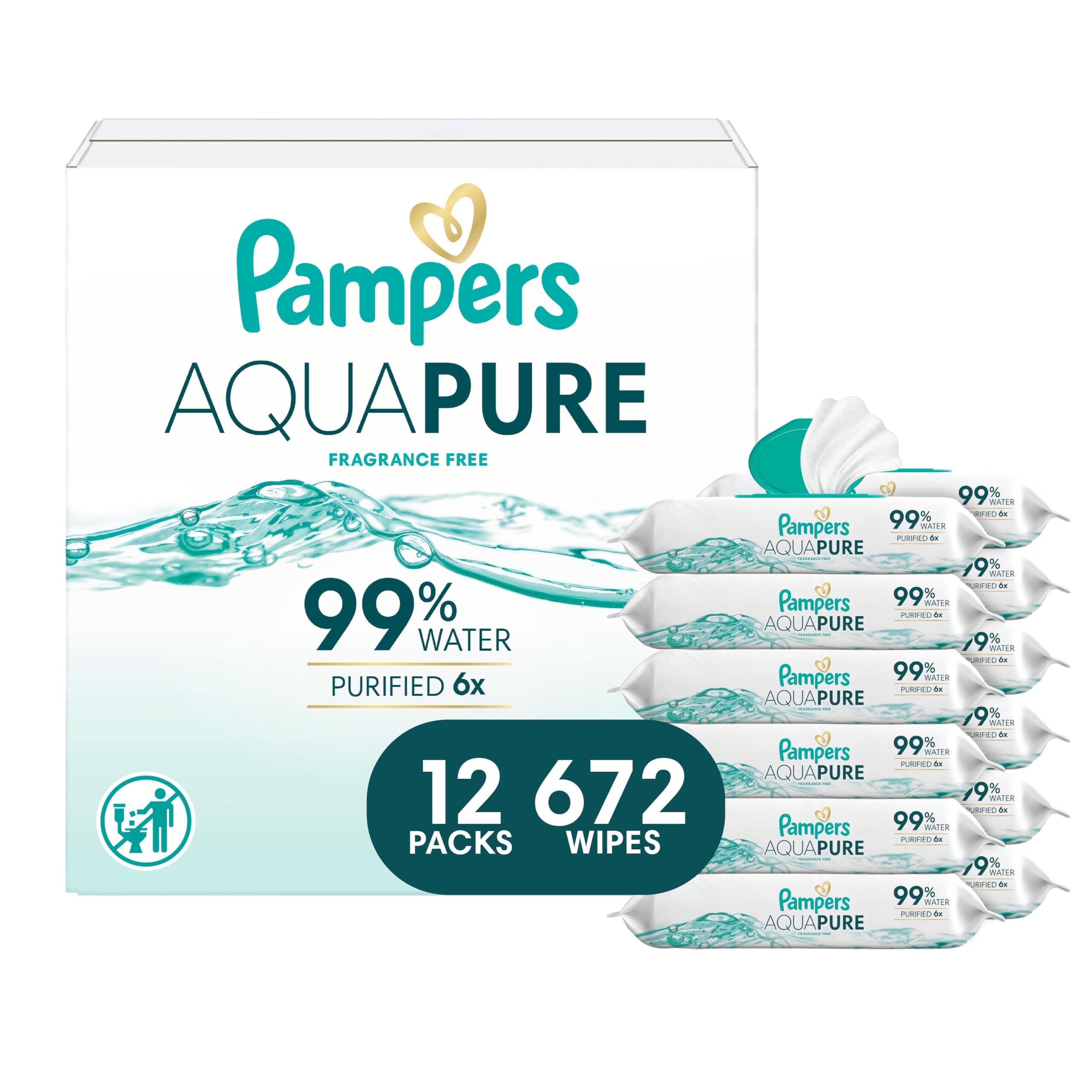 Pampers Aqua Pure Sensitive Baby Wipes 12X Pop-Top 672 Count