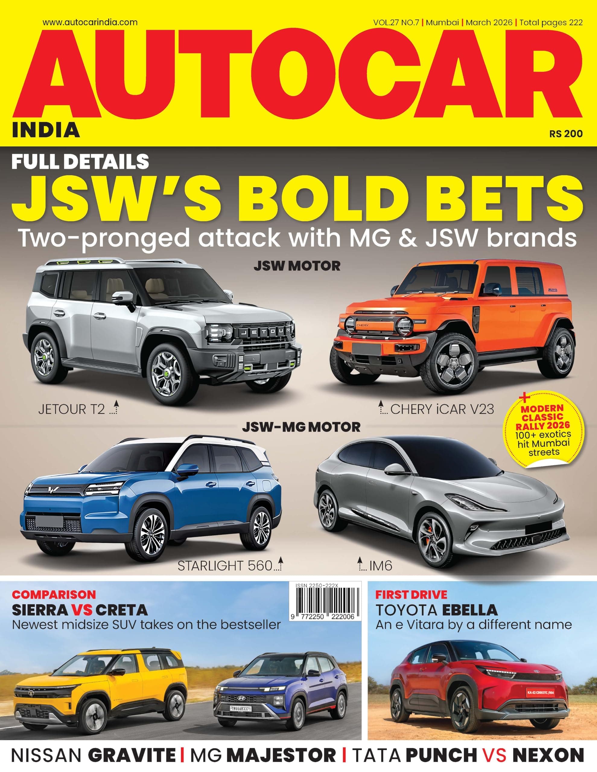 Autocar India March 2026 Magazine | JSW's Bold Bets | Sierra Vs Creta | First Drive Ebella | Single Copy