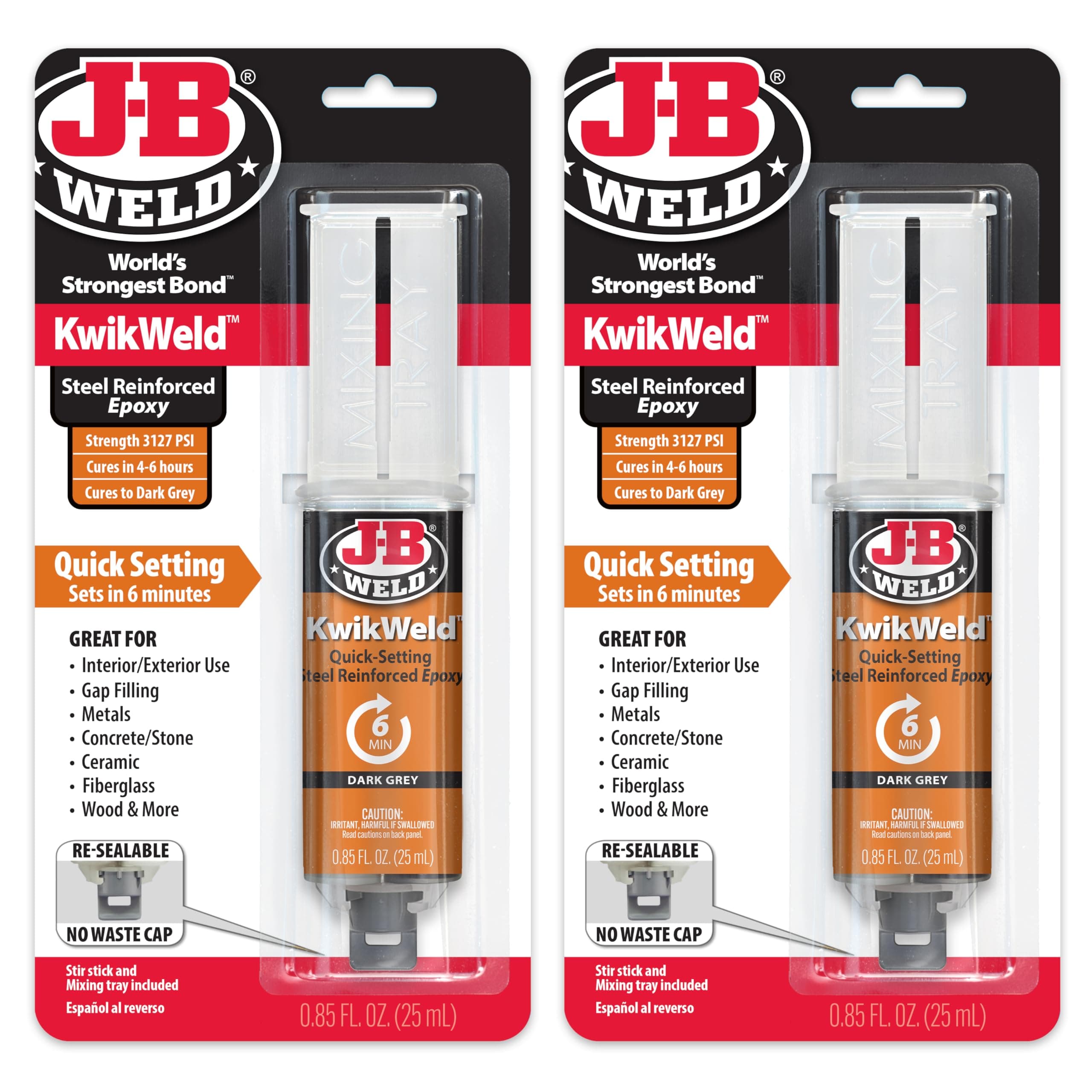 6 Minute Set Epoxy KwikWeld, High Strength, Waterproof, 2 Pack, Dark Grey, 50176-2