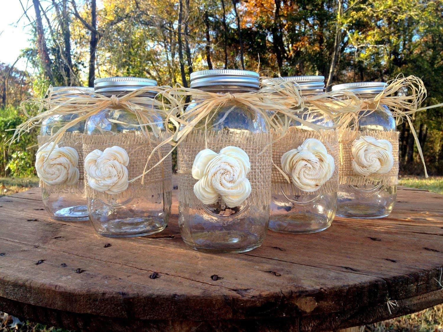 Rustic Mason Jars with Sola Flower - Rustic Wedding Decor - Wedding Mason Jars - Mason Jar Centerpieces - Ball Mason Jars