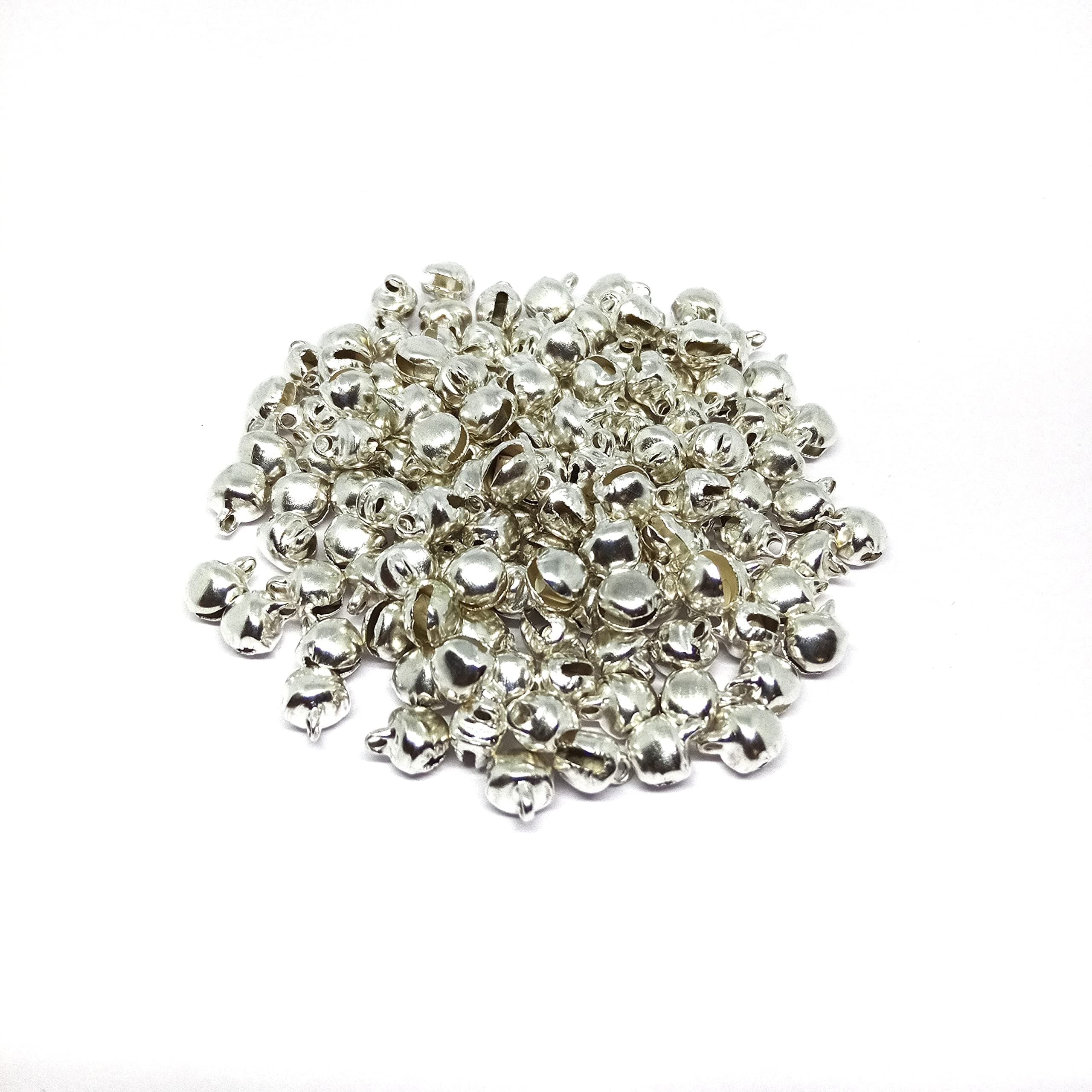 Jingle Bell Beads for Craft, Hanging and Jewellery Making - 100 pcs (6 MM, Silver)