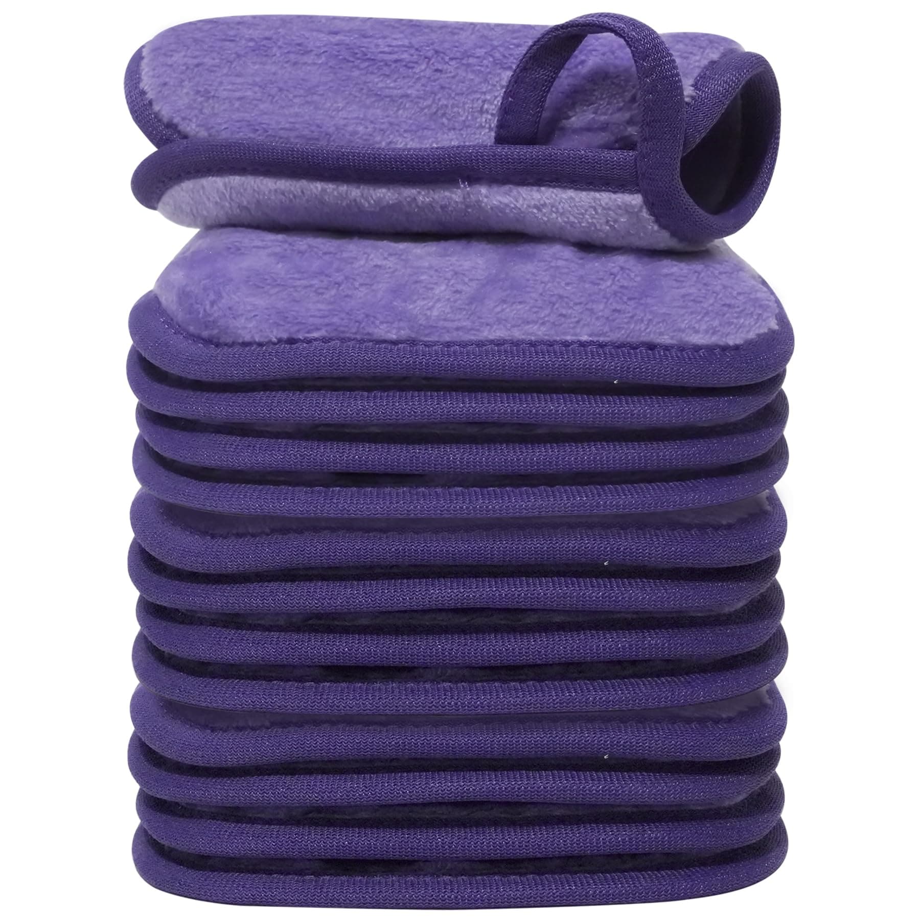 KODAMO Makeup Remover Cloth, Reusable Makeup Remover Pads Washable Travel Bag, Microfiber Makeup Removal Face Wash Cloths with Just Water, Gentle Soft, Eco-friendly, 12 Pack, Purple