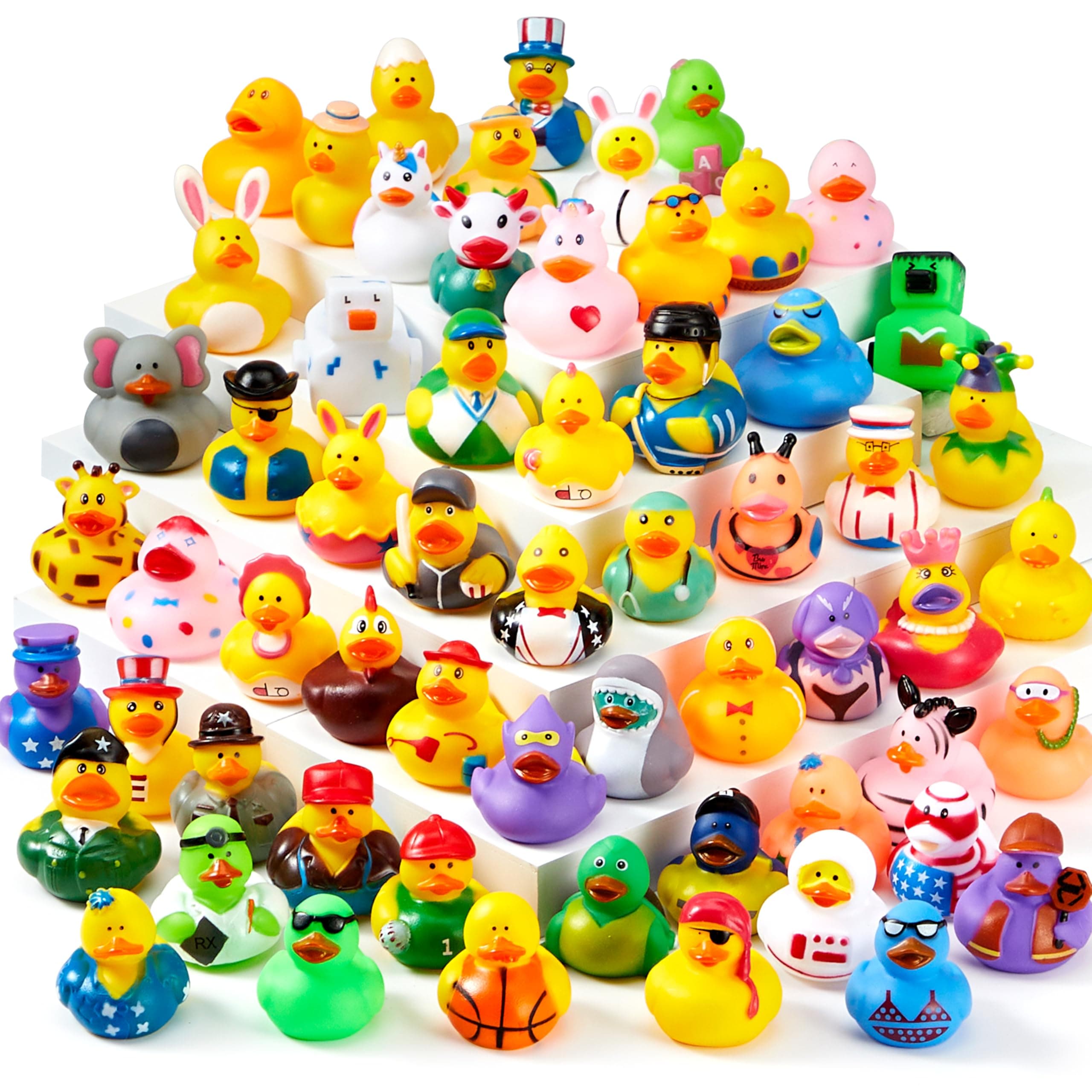 JOYIN 15 Pcs Rubber Ducks, Random Assortment Ducks Bulk with Mesh Carry Bag, Mini Rubber Duckies for Baby Bath Toys, Kids Toddler Summer Pool Toys Birthday Gifts Party Favors
