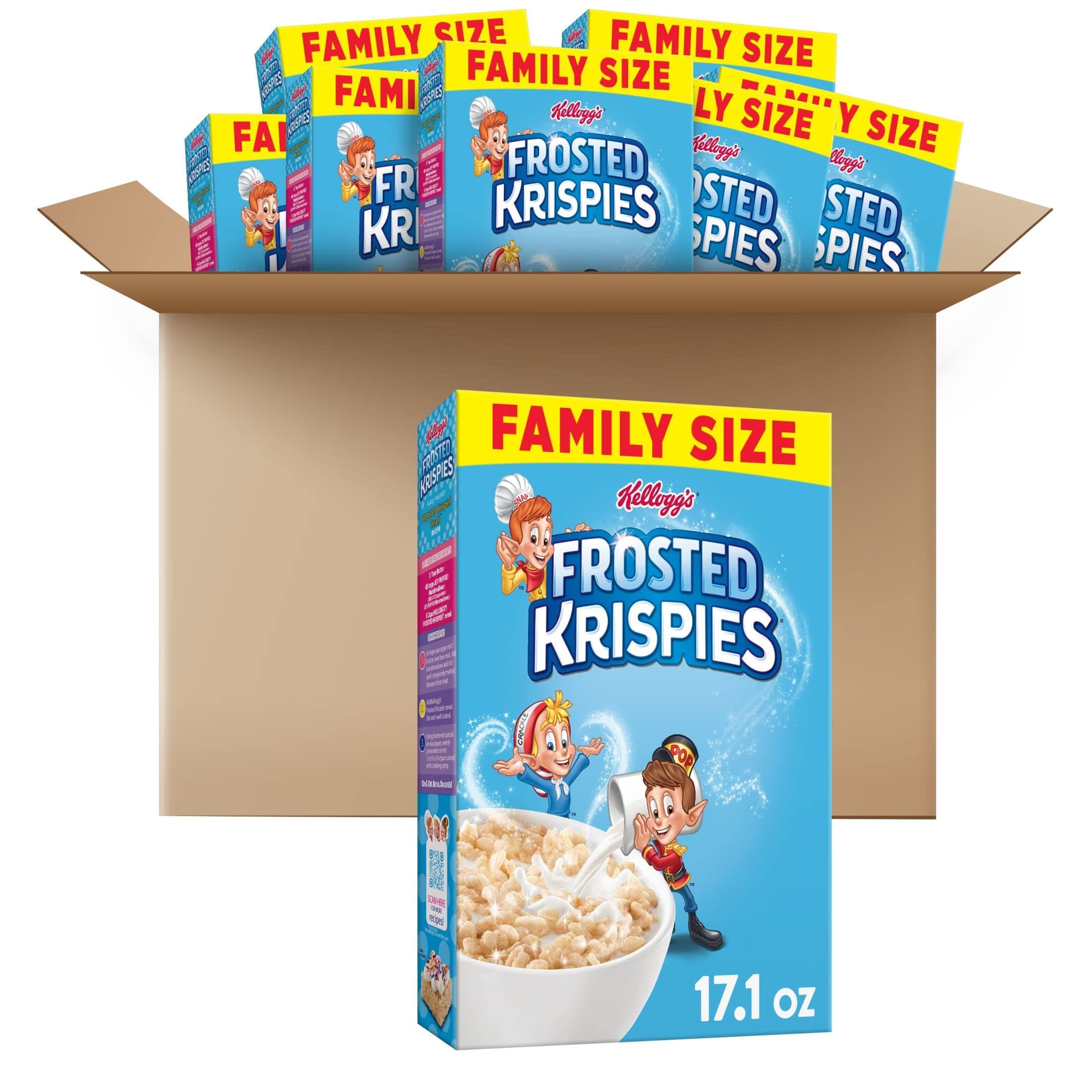 Kellogg's Frosted Krispies Breakfast Cereal, Kids Snacks, Baking Marshmallow Treats, Family Size, Original (8 Boxes)