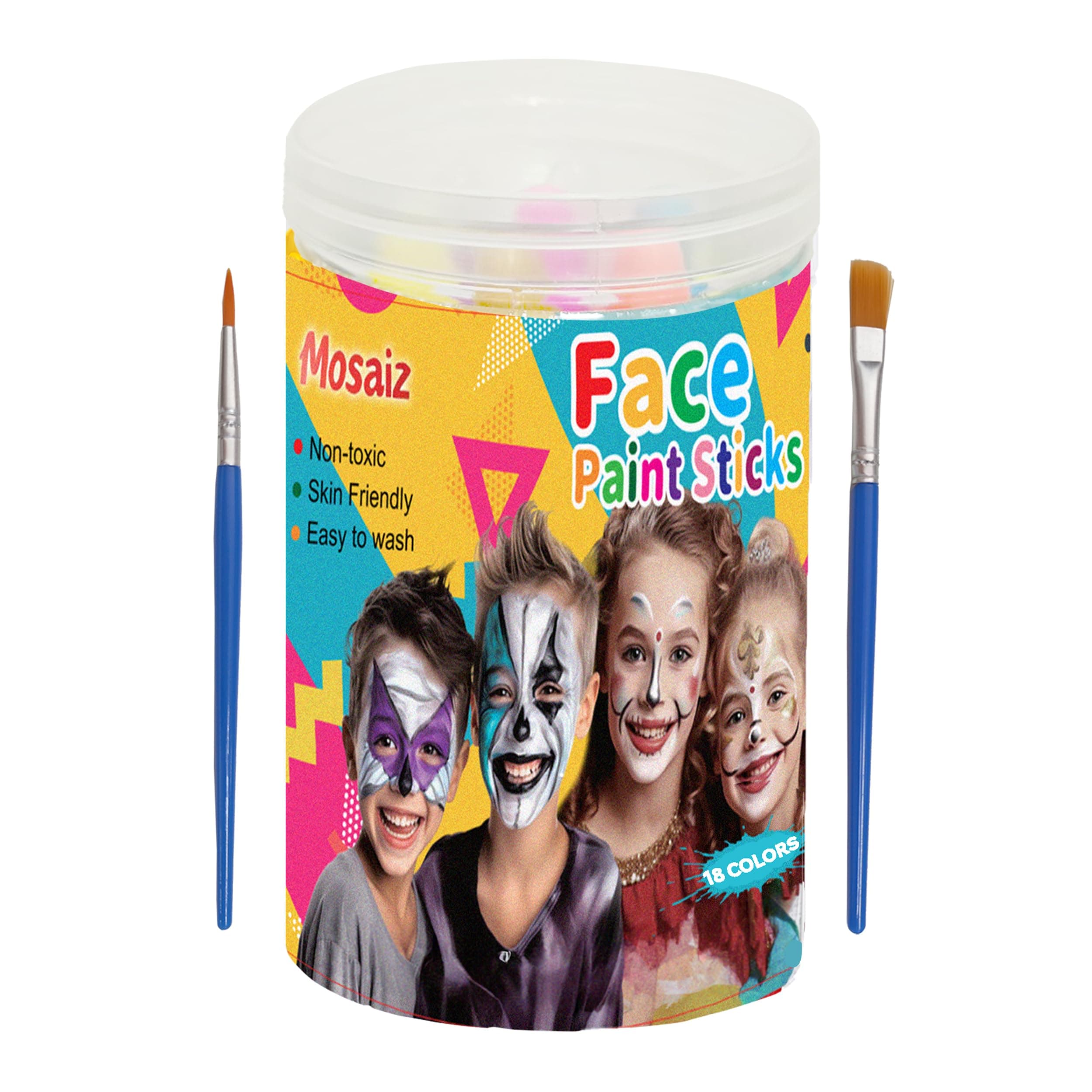Face Paint Kits for Kids, 18 Colors Water Based Face Paint Kit, Twistable and Washable Paint Sticks for Festival, Birthday, Purim, Halloween, Cosplay Makeup and Body Paints for Adults