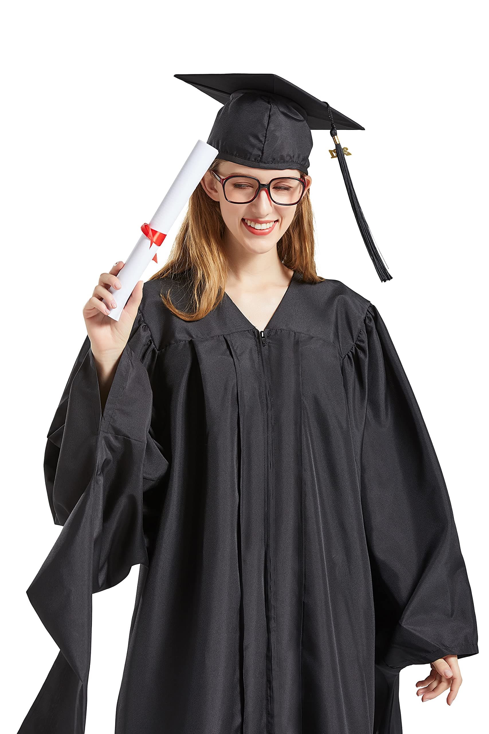 GRADWYSEGraduation Master Cap and Gown with 2024 & 2025 Year Charm Master Regalia Unisex Matte Black