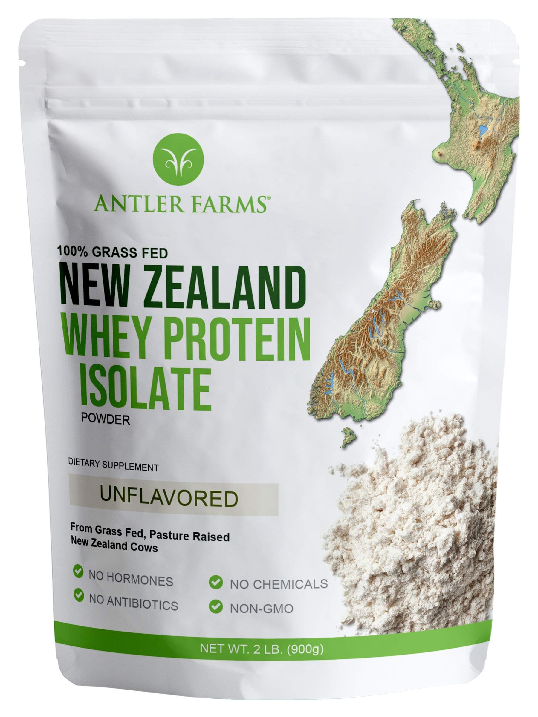 100% Grass Fed New Zealand Whey Protein Isolate, Unflavored, 2 lbs - Pure and Clean, 2 Ingredients, Delicious, Cold Processed