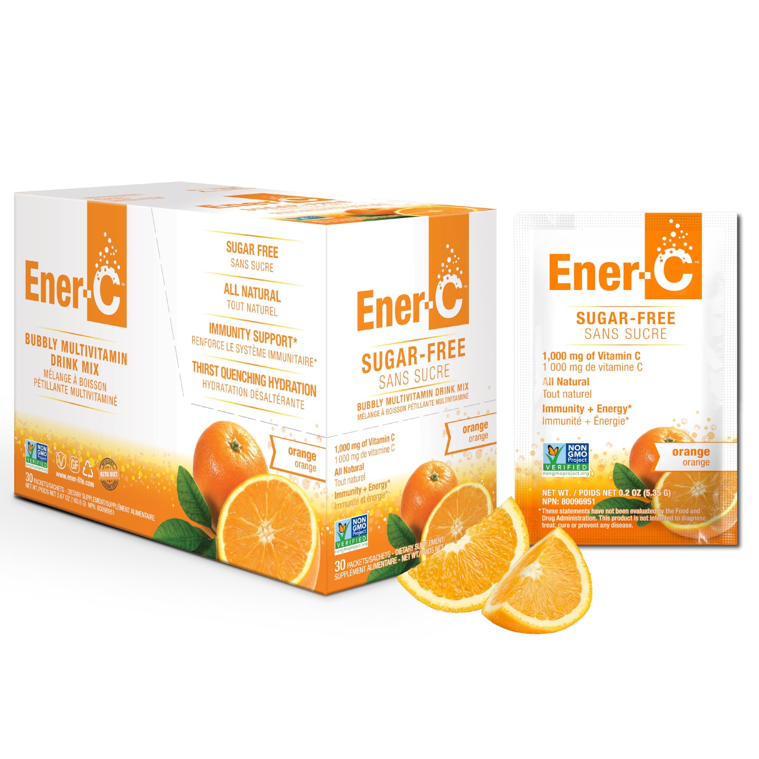 Ener-C Sugar Free Multivitamin Drink Mix - Vitamin Powder for Water, Electrolytes Powder No Sugar, Hydration Boost Packets, Zero Sugar, Vitamin C & B12 Supplement Liquid Mix - Orange, 30 Count