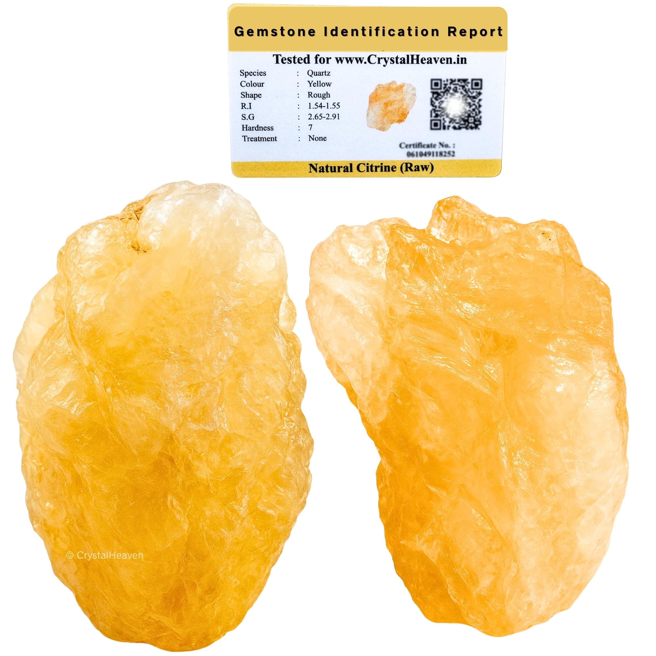 Crystal Heaven Certified Citrine Crystal Healing Rough Stone, Natural Raw Crystals for Manifestation, Meditation and Reiki Healing (2 Pieces)