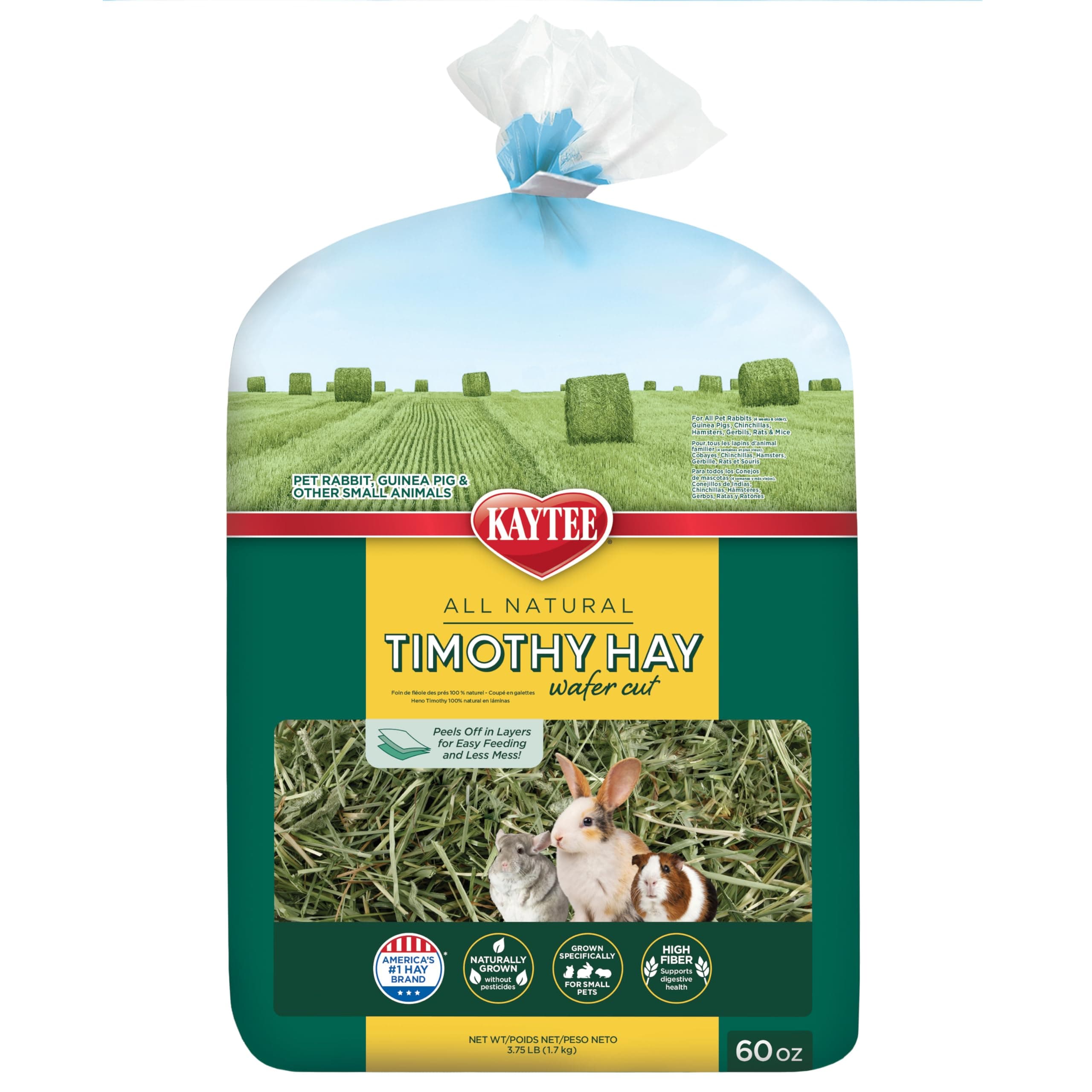 Wafer Cut All Natural Timothy Hay for Pet Guinea Pigs, Rabbits & Other Small Animals, 60 Ounce